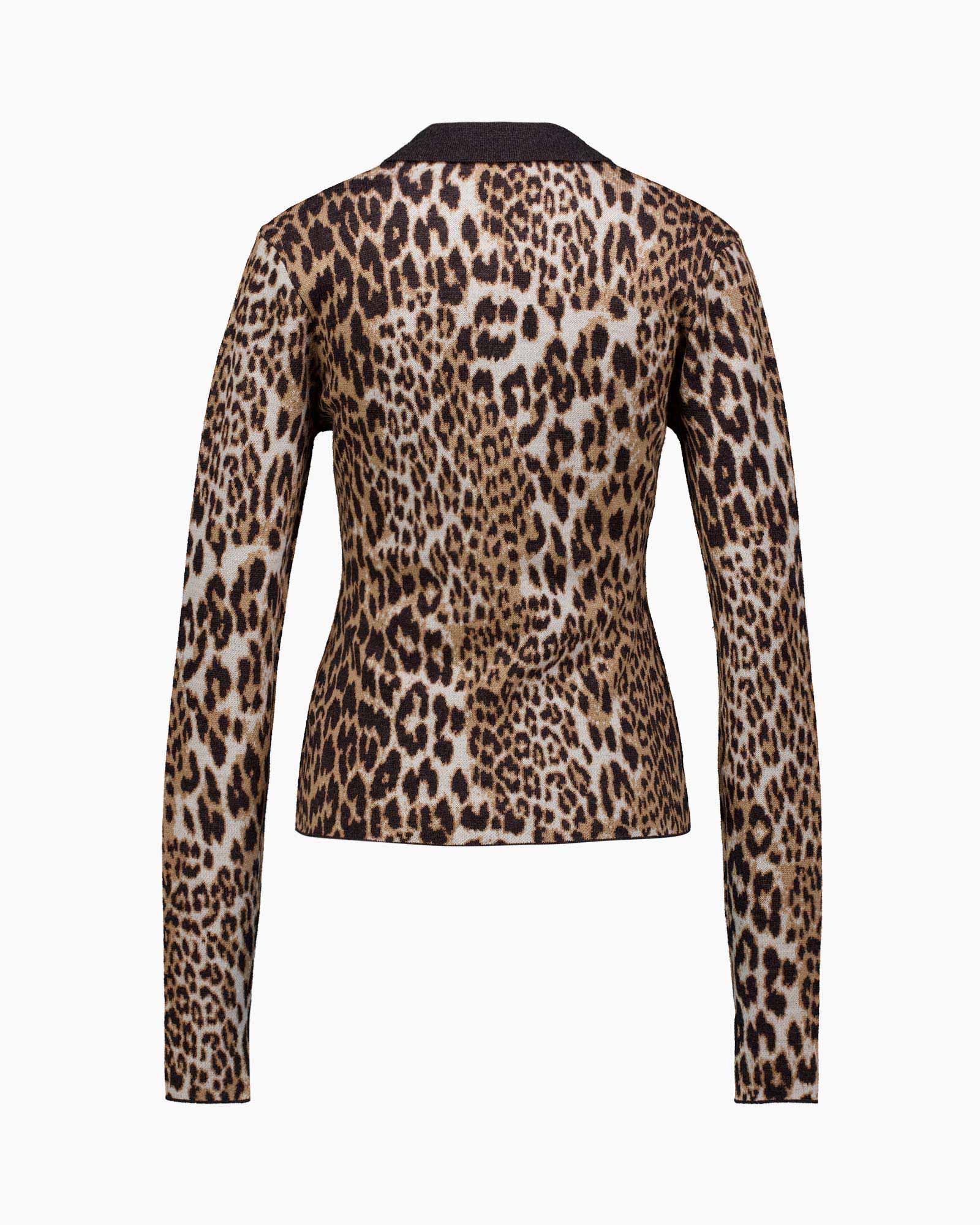 Longsleeve Fine Merino Jacquard Leopard Bruin