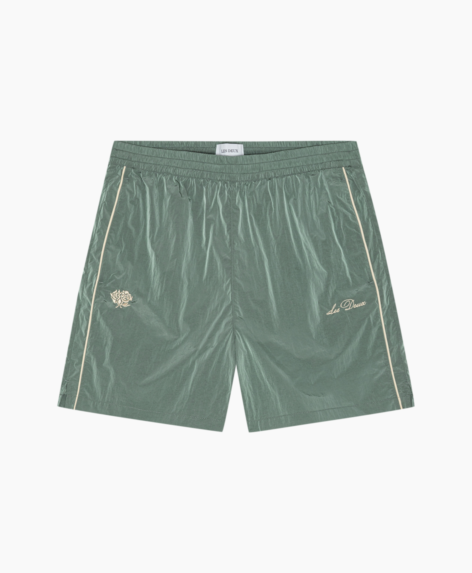 korte broek, groen, elastische taille, zijstrepen, logo