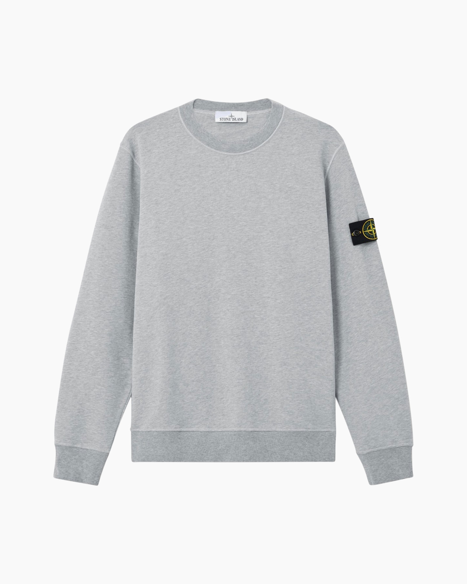 kraagloze, grijs, sweatshirt, lange mouwen, opgeslagen patch