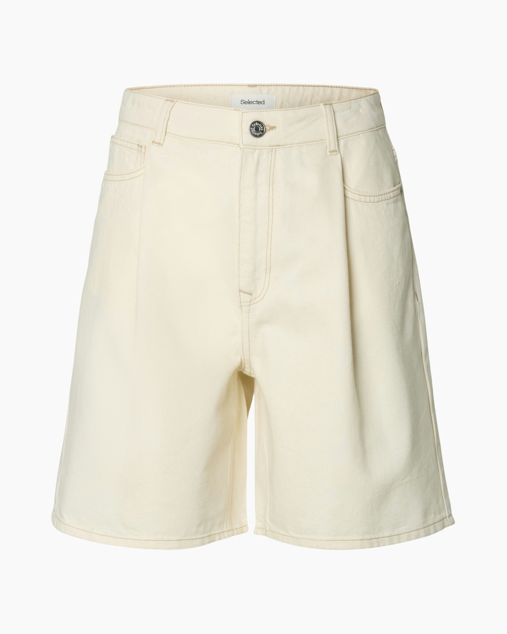 korte broek,  crème,  denim,  hoog taille,  knoopsluiting