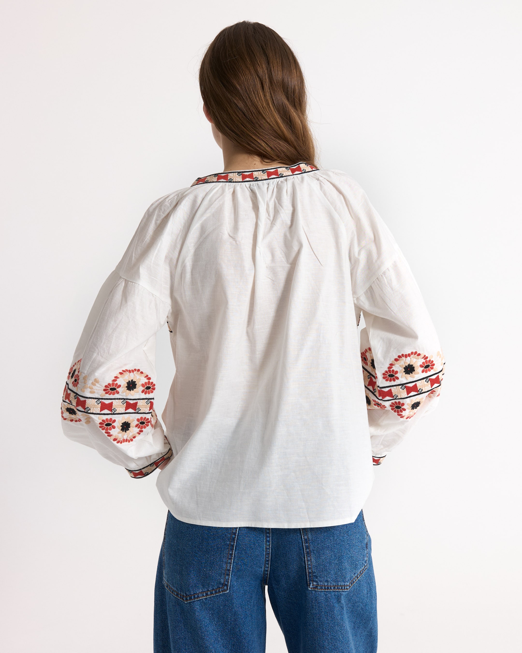 blouse, gebreidelde, losvallend, wit, langwerpig