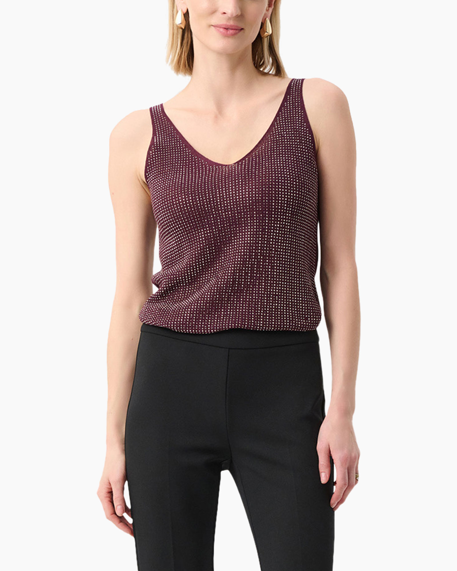 tanktop, mouwloos, dotted patroon, bordeaux, breisel