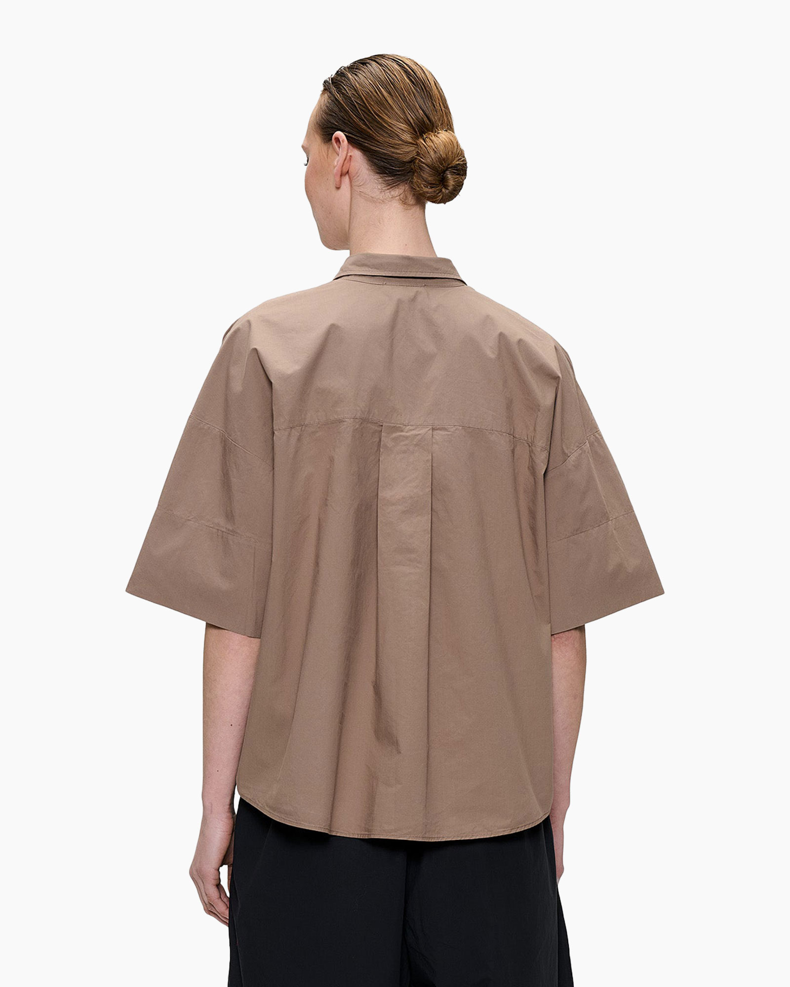 shirt, button-up, short-sleeve, beige, collared