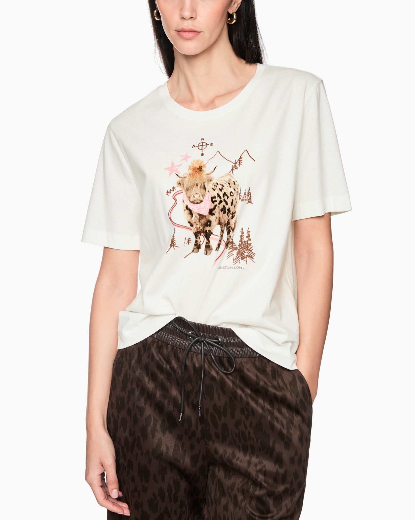 grafische tee, t-shirt, korte mouw, dierprint, wit