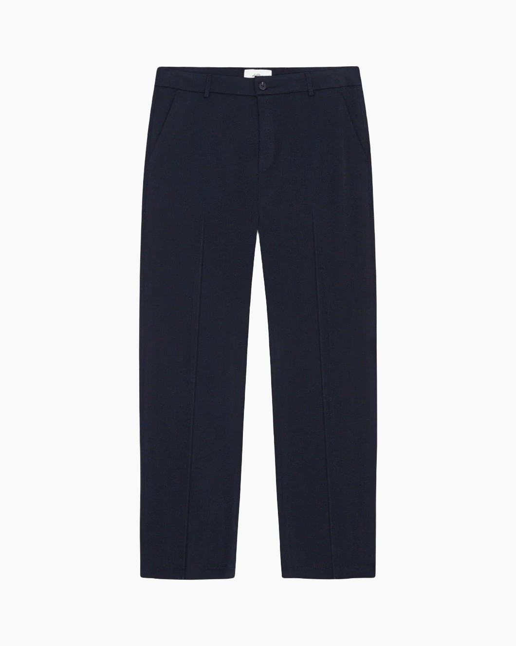 broek, broek, marineblauw, platte voorzijde, slim-fit