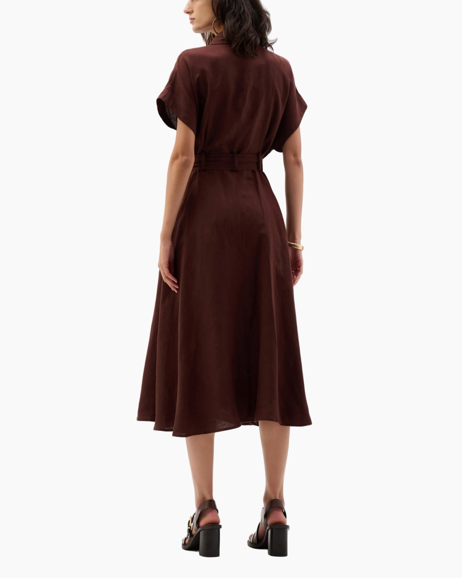 jurk, maxi jurk, riem, korte mouwen, bruin