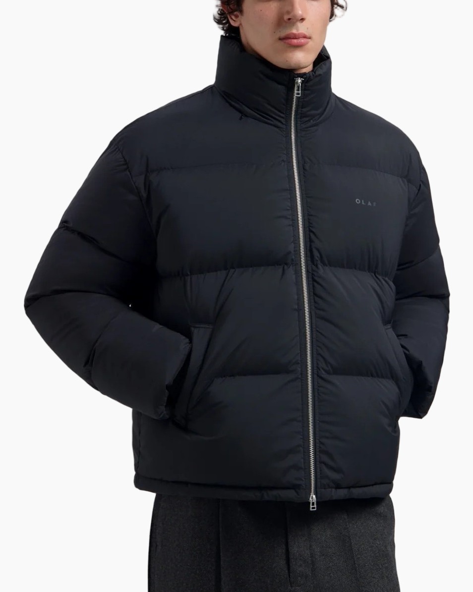 donsjas puffad, donsjacket, rits, kraag, zwart