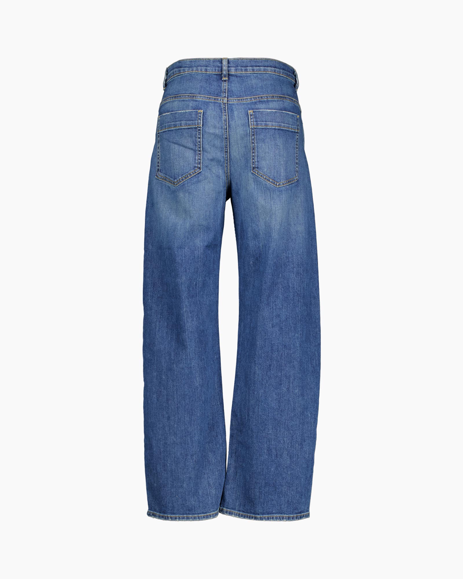 spijkerbroek, denim, wijdlopende pasvorm, achterzakken, blauw
