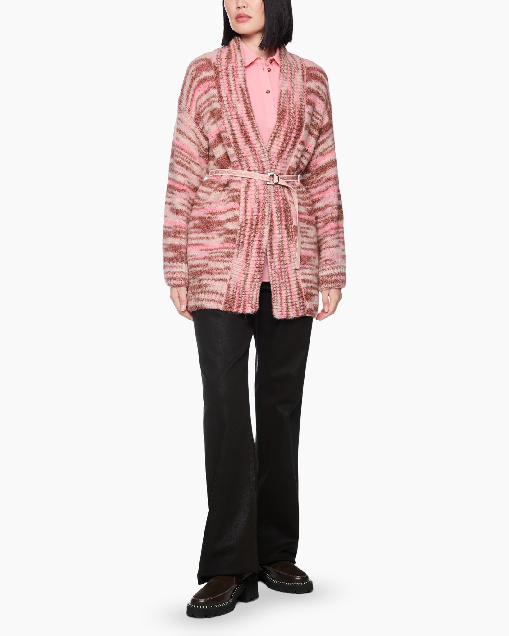 cardigan, riem, roze, gestreept, breisel