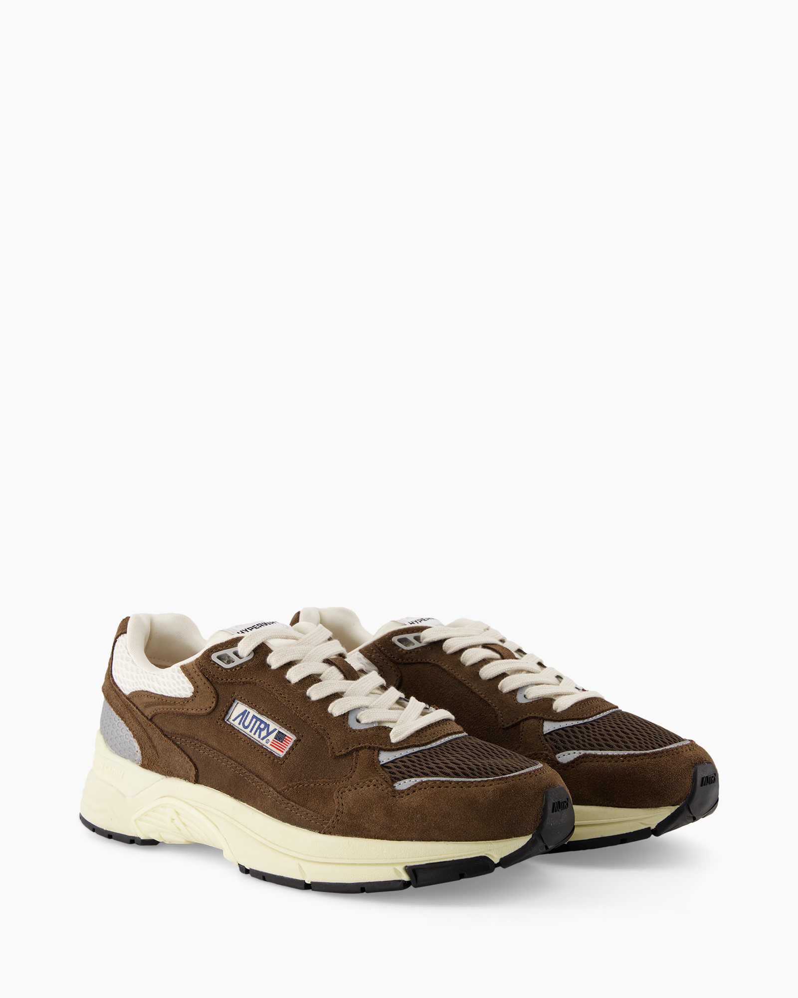 sneakers, bruin, mesh, suede, veterschoen