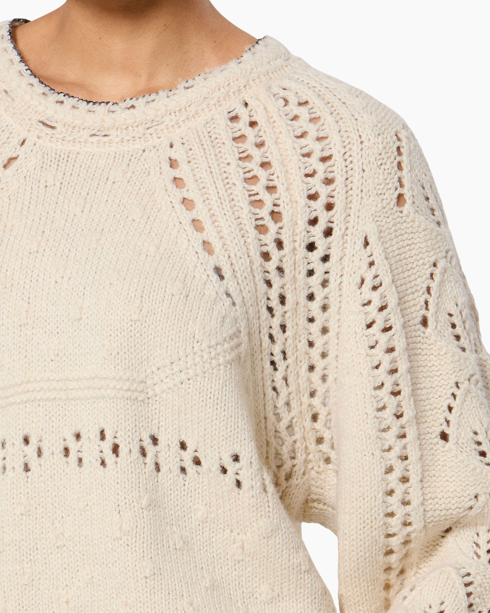 gebreide sweater, crème kleur, open gebreid patroon, rond hals, oversized