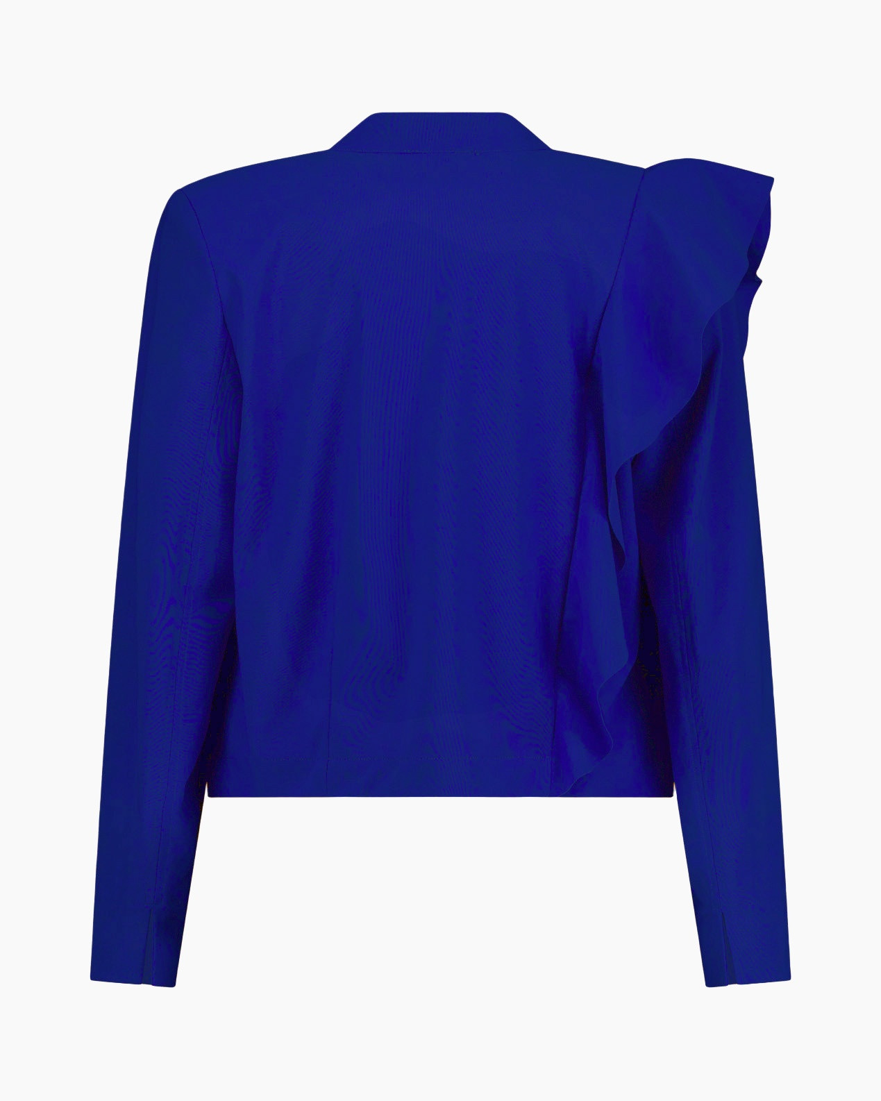 blazer, blue, single-breasted, ruffle detail, long sleeve