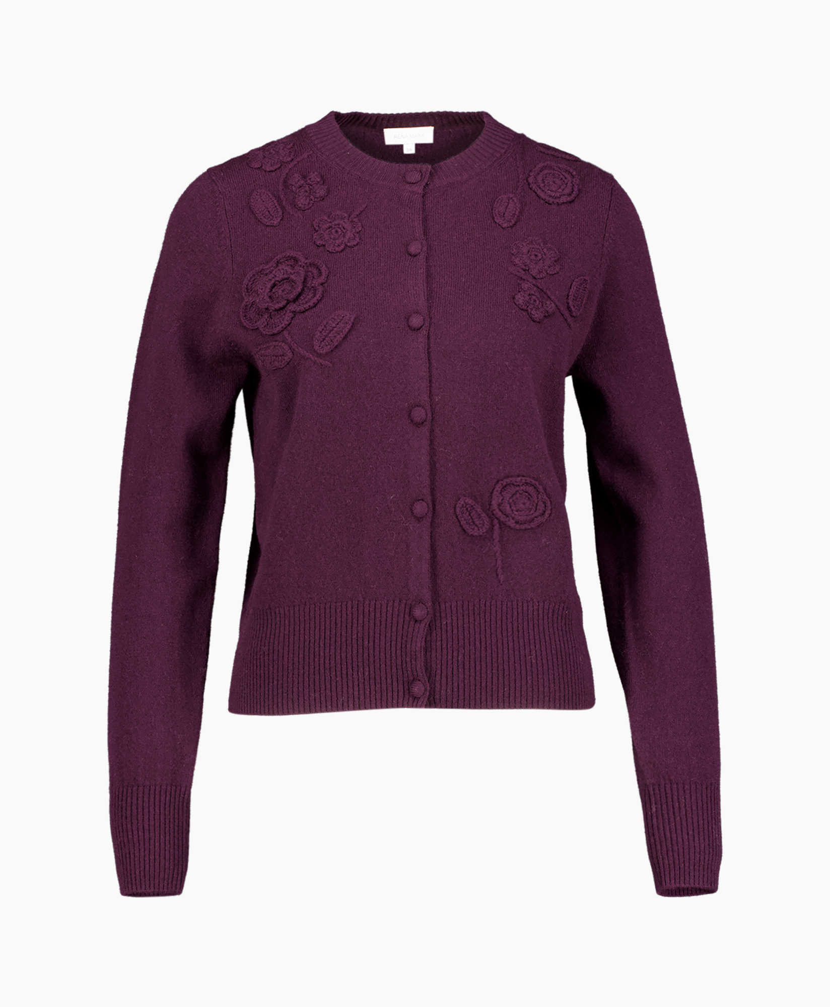 vest, cardigan?, geborduurde bloemen, brei, lange mouwen, paars