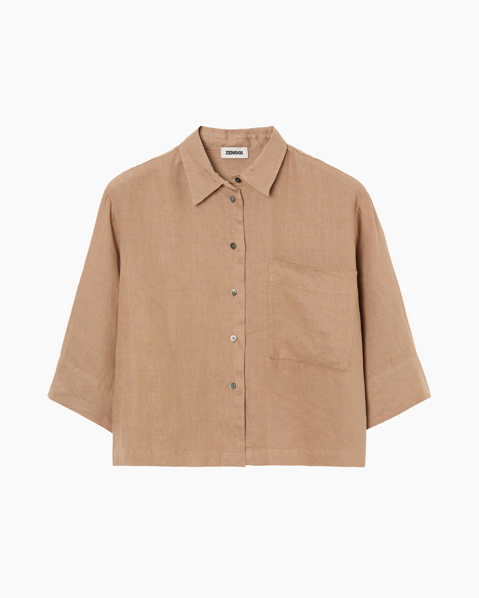 shirt, button-down, linen, beige, pocket