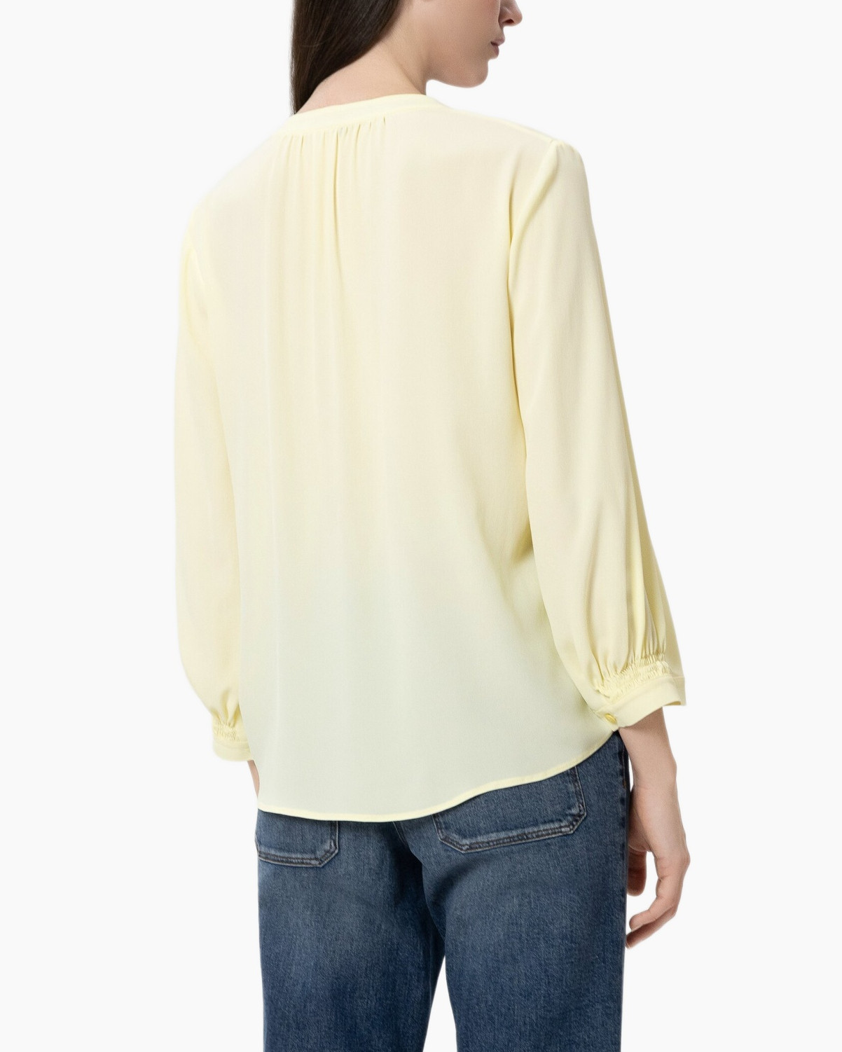 blouse, lange mouwen, lichtgeel, v-hals, casual top