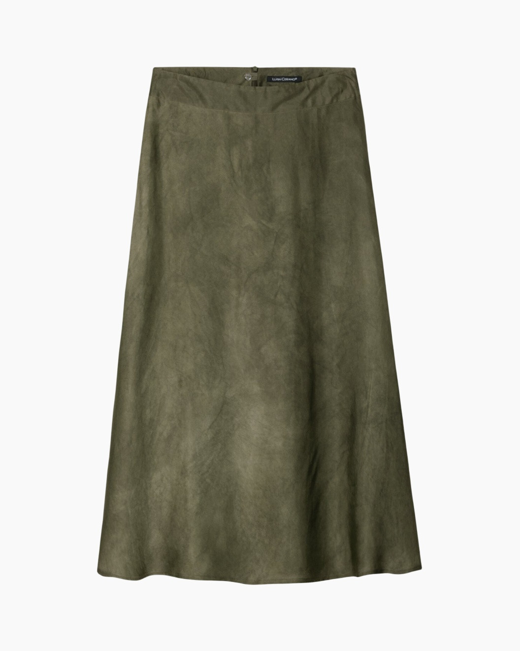 rok, olijf, midi, linnen, effen