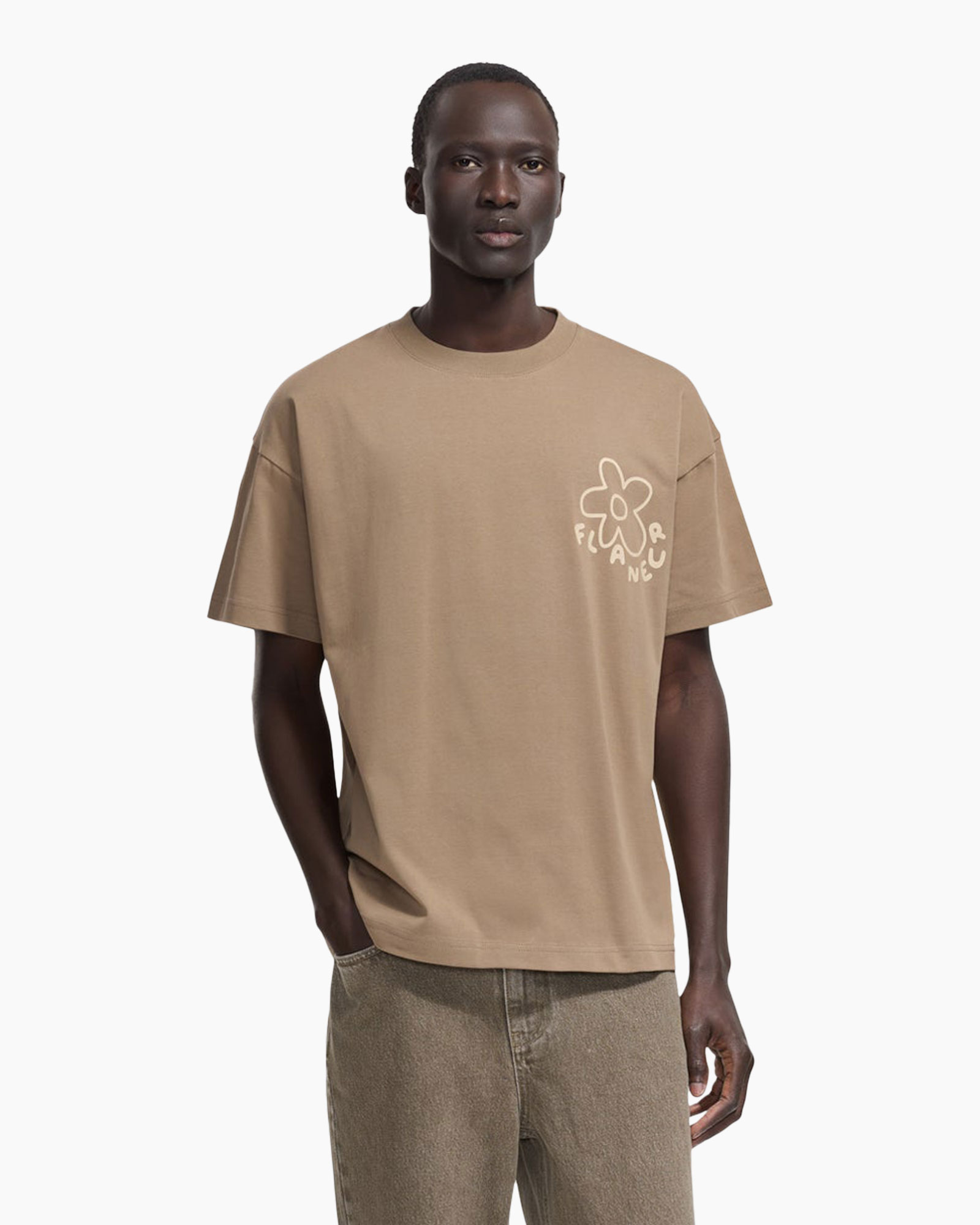 t-shirt, korte mouw, beige, logo grafisch, ronde hals