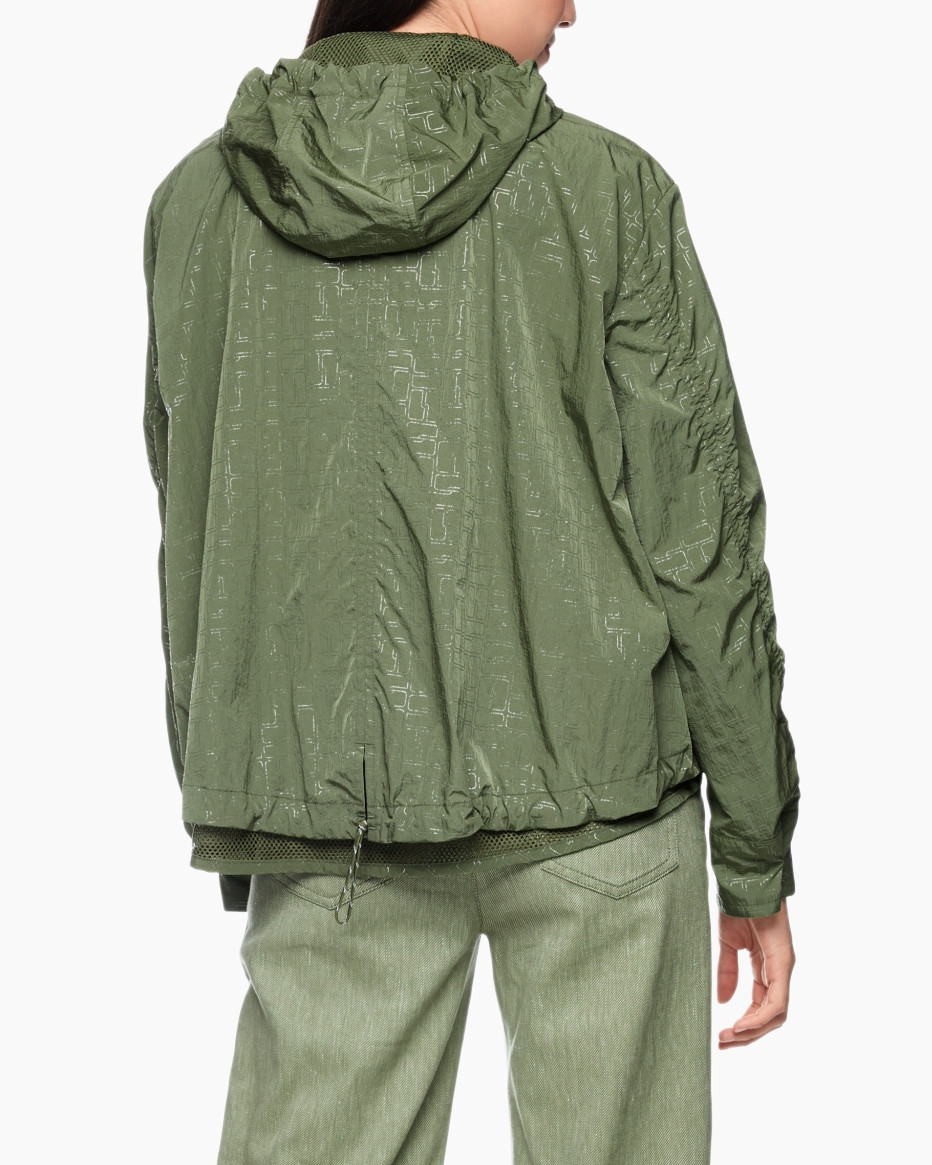 jacket, windbreaker, hooded, olive green, textured fabric