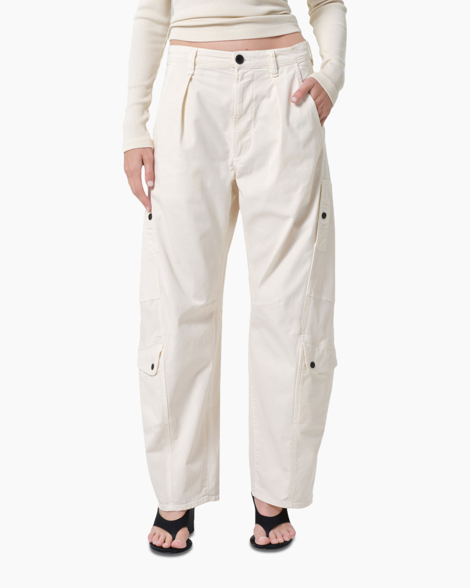 pants, cargo pants, beige, high-waist, buttoned pockets