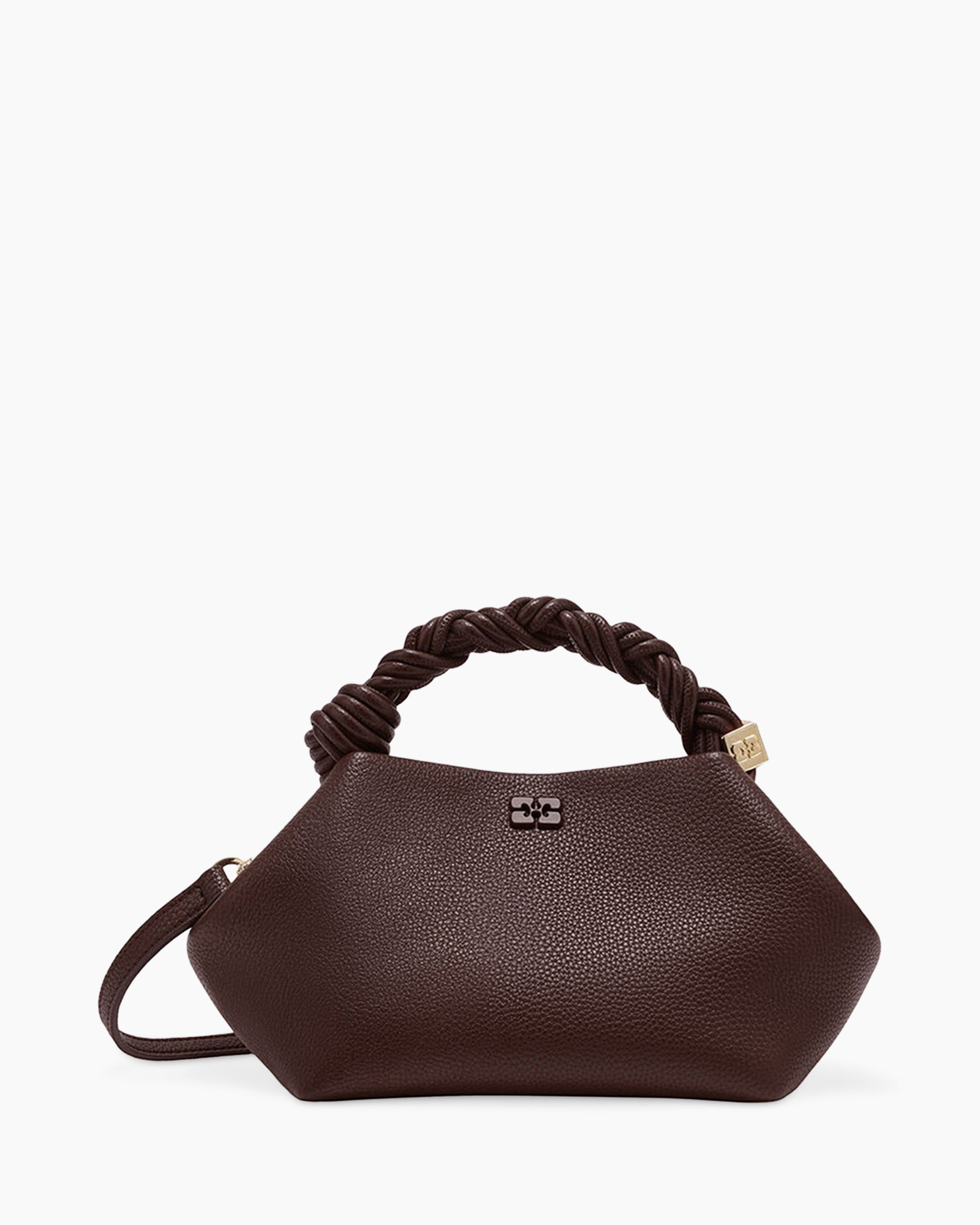 handbag, brown, pebbled leather, twisted handle, shoulder bag