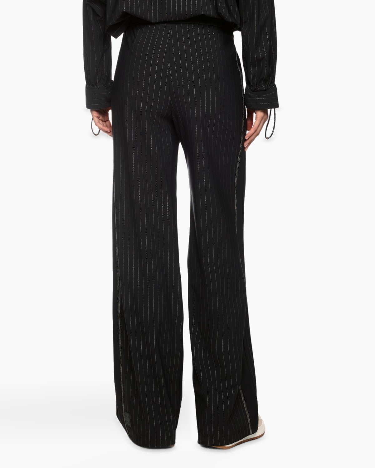-pinstripe, -wide-leg, -broek, -trekkoord, -zwart