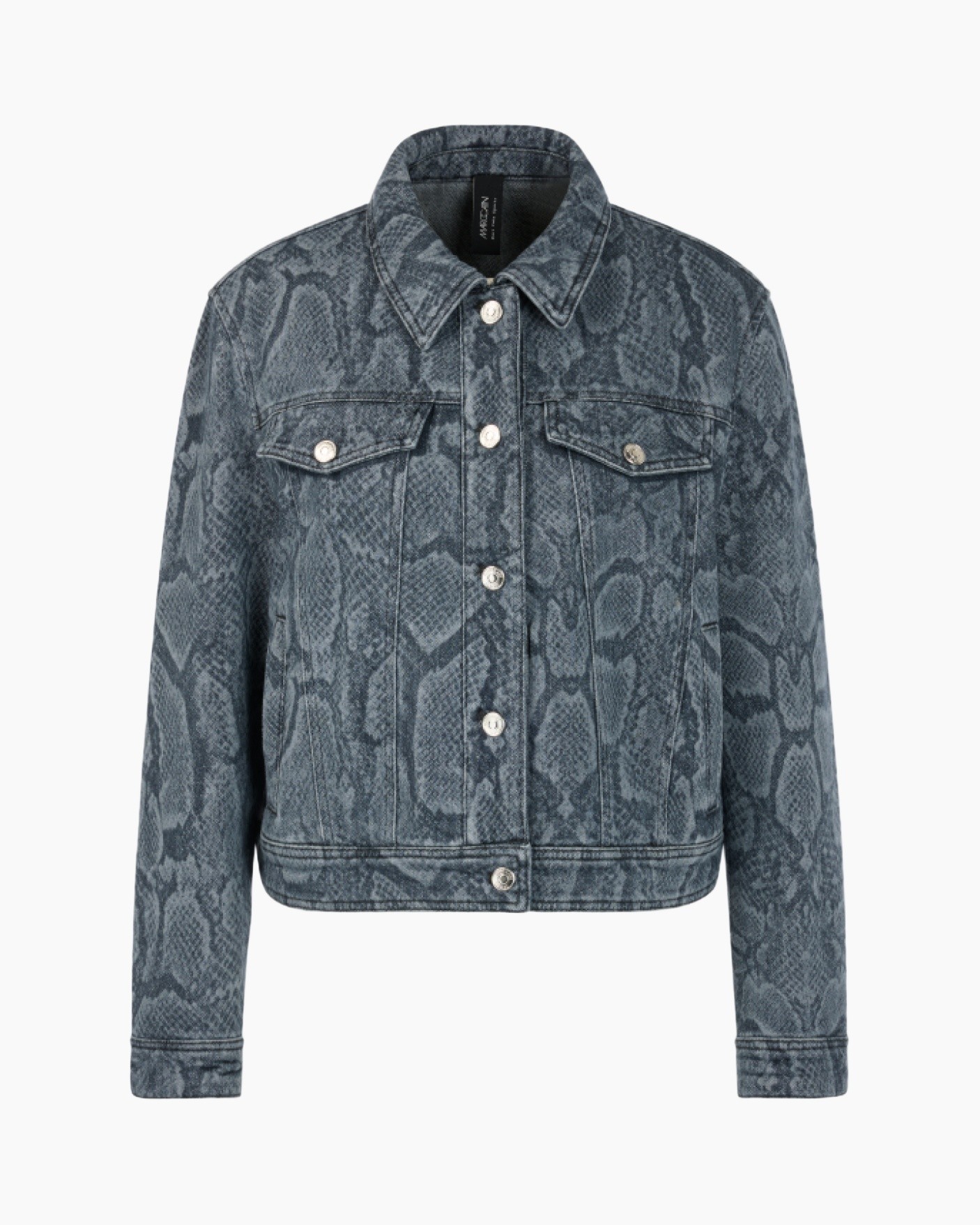 spijkerjas, slangenprint, blauw, lange mouwen, knopen front