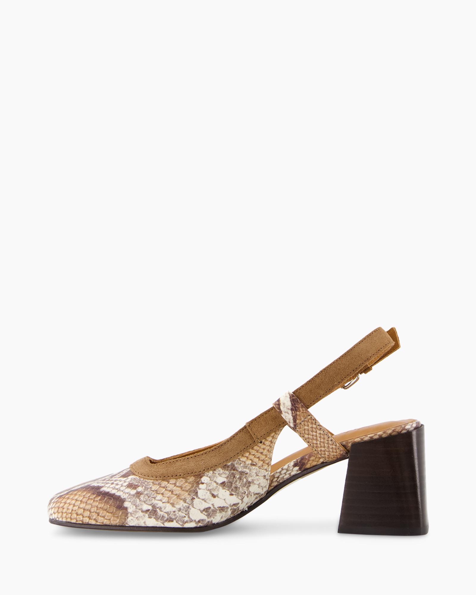 hiel, sandalen, slangprint, blokhak, open teen