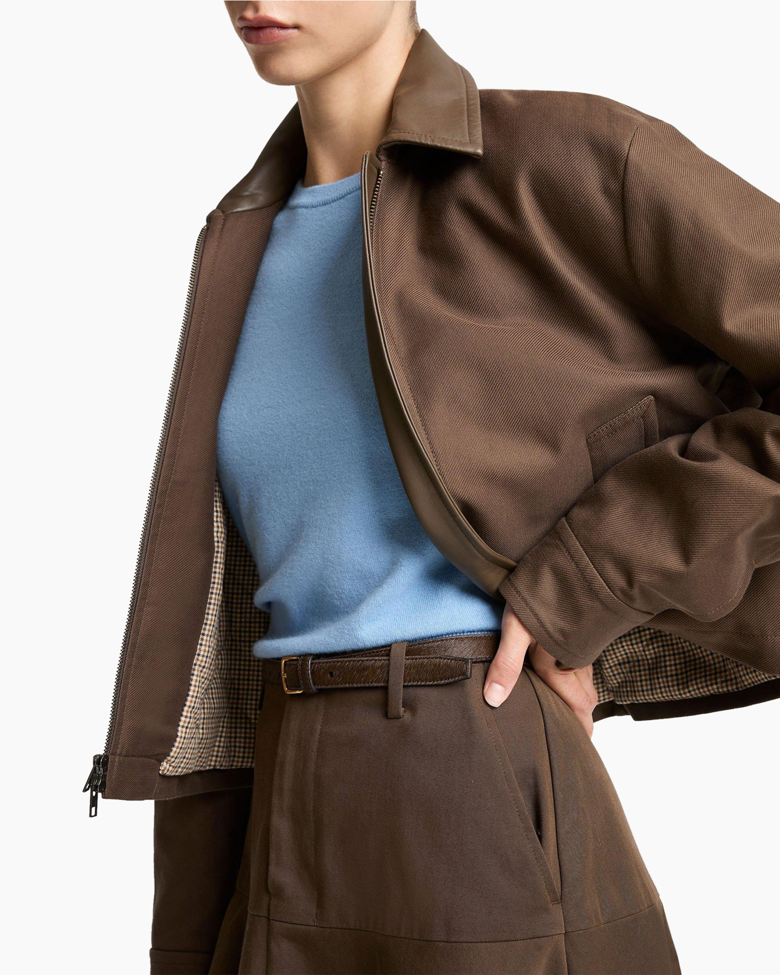 jacket, brown, zipped, collar, lining