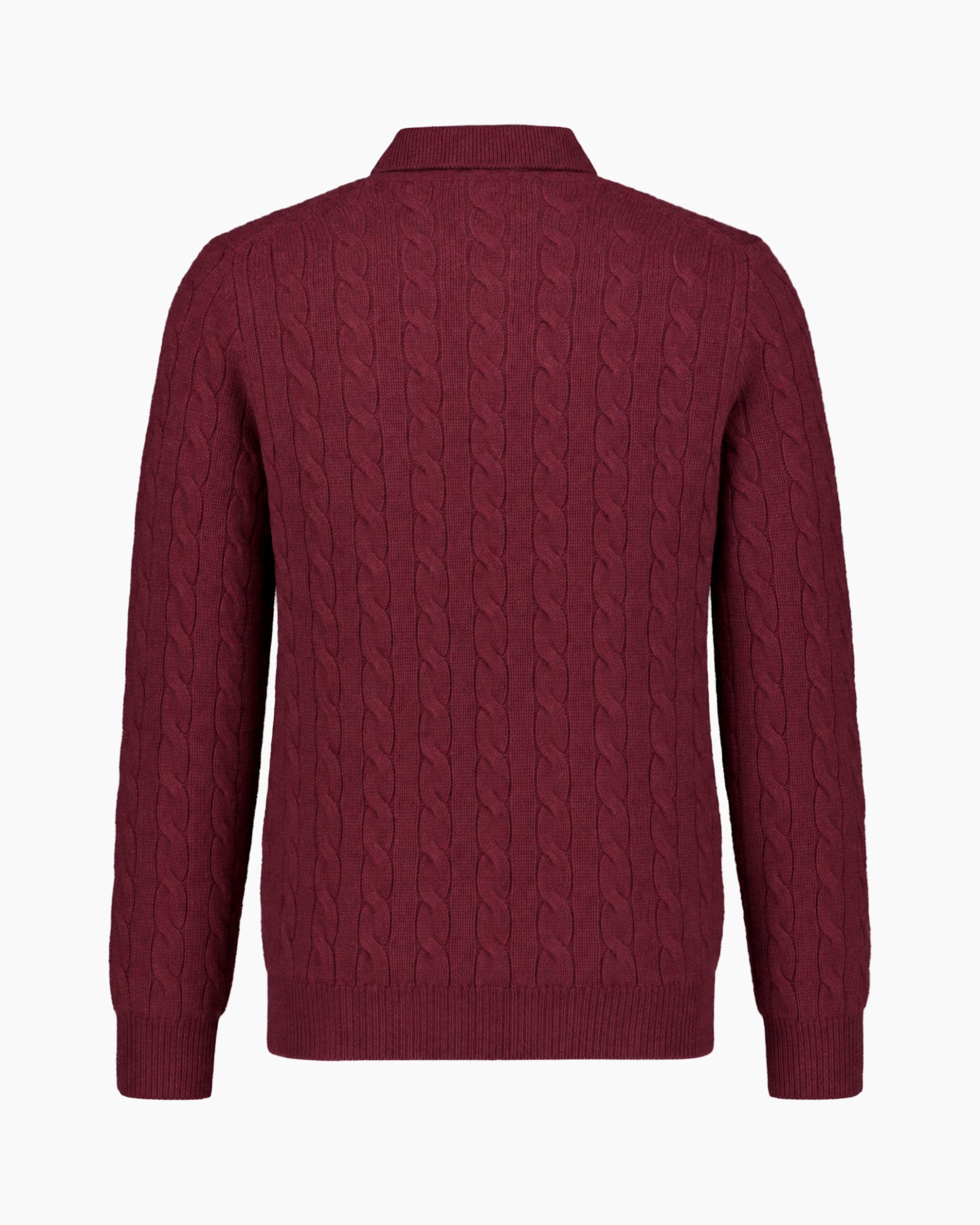 trui met kabelpatroon, polokraag, lange mouwen, bordeauxrood, knoopsluiting