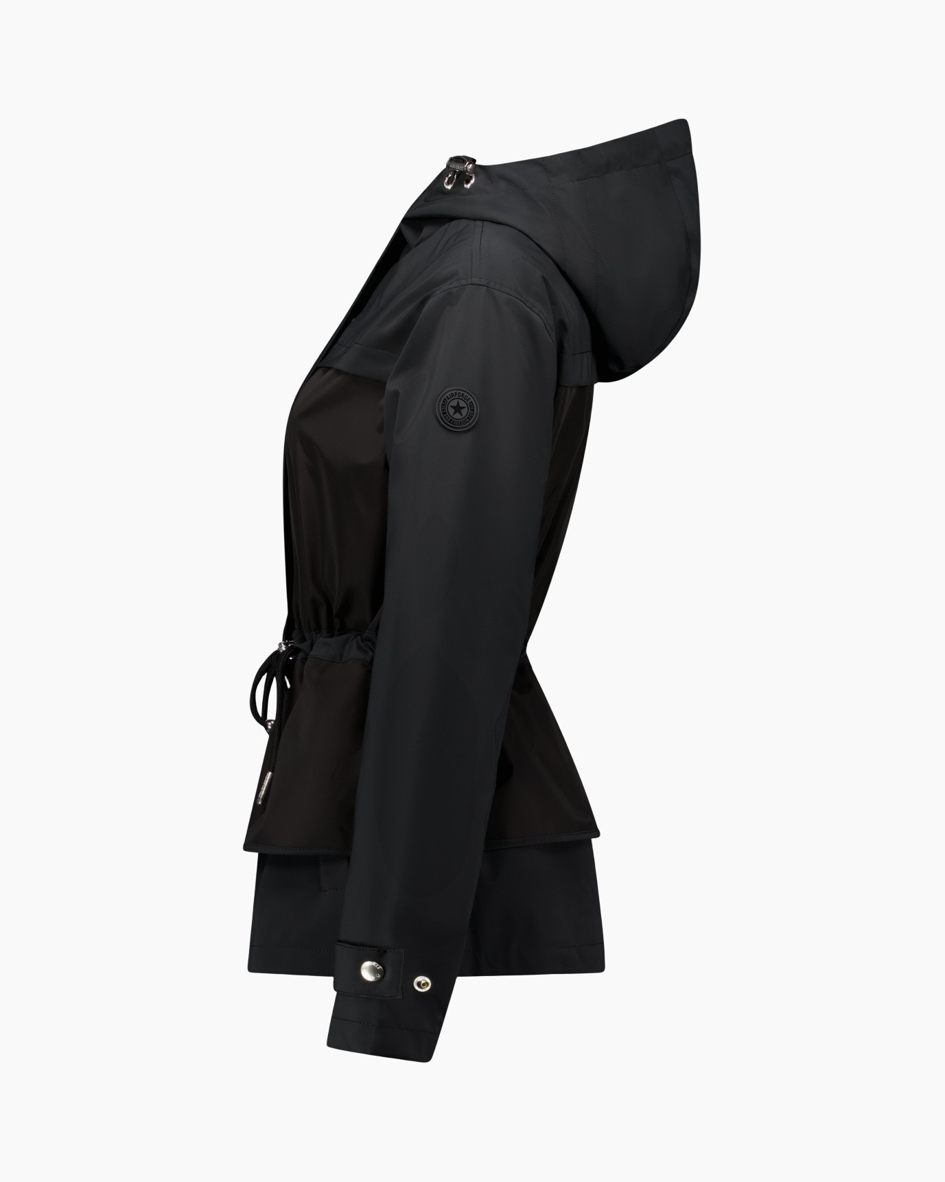 jas, capuchon, zwart, windjack, trekkoord