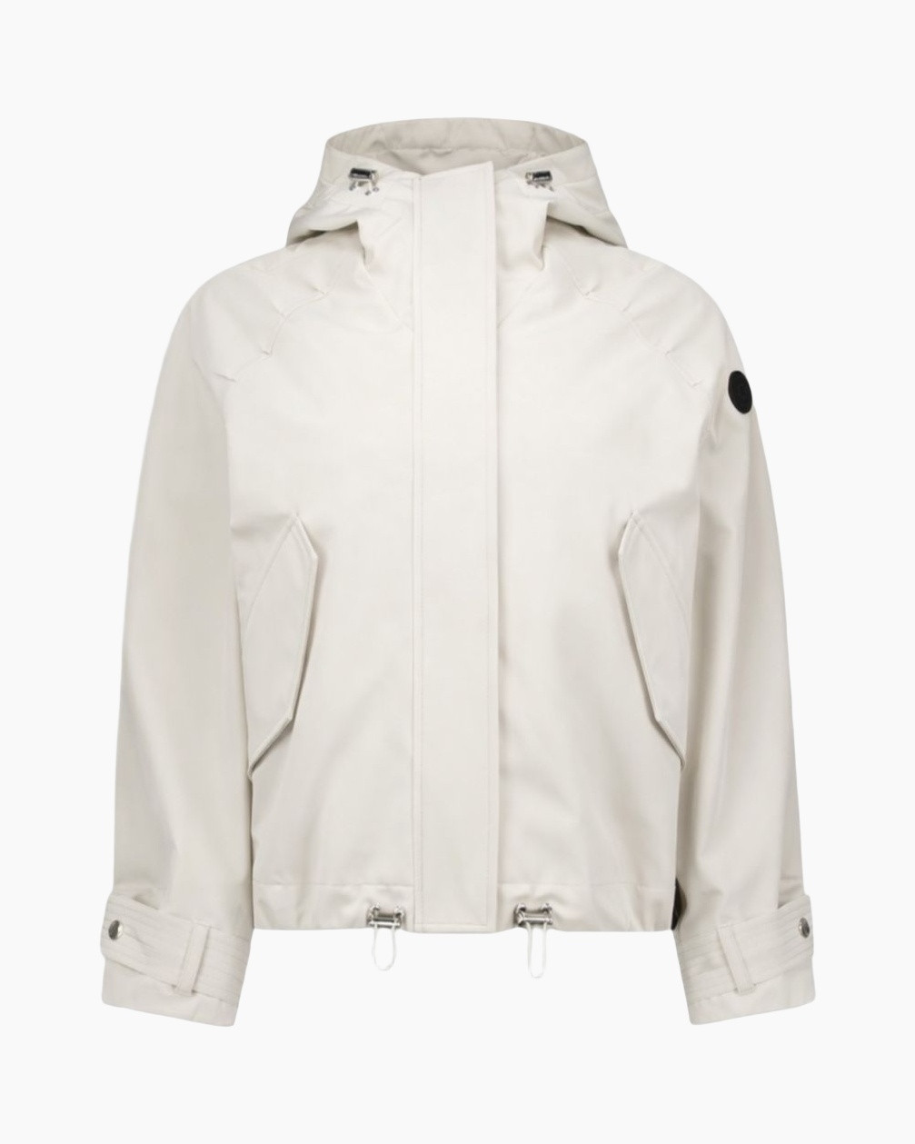 white, jacket, hooded, zipper, pocket flaps