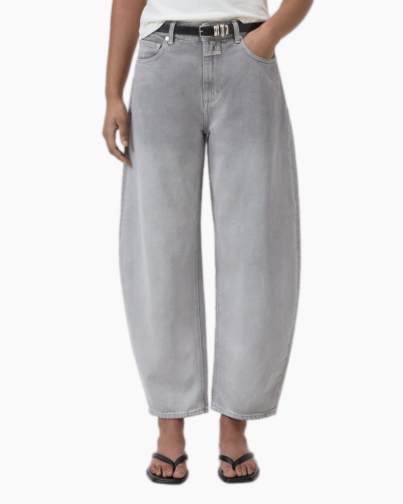 wide-leg, gray,  denim, jeans, belted