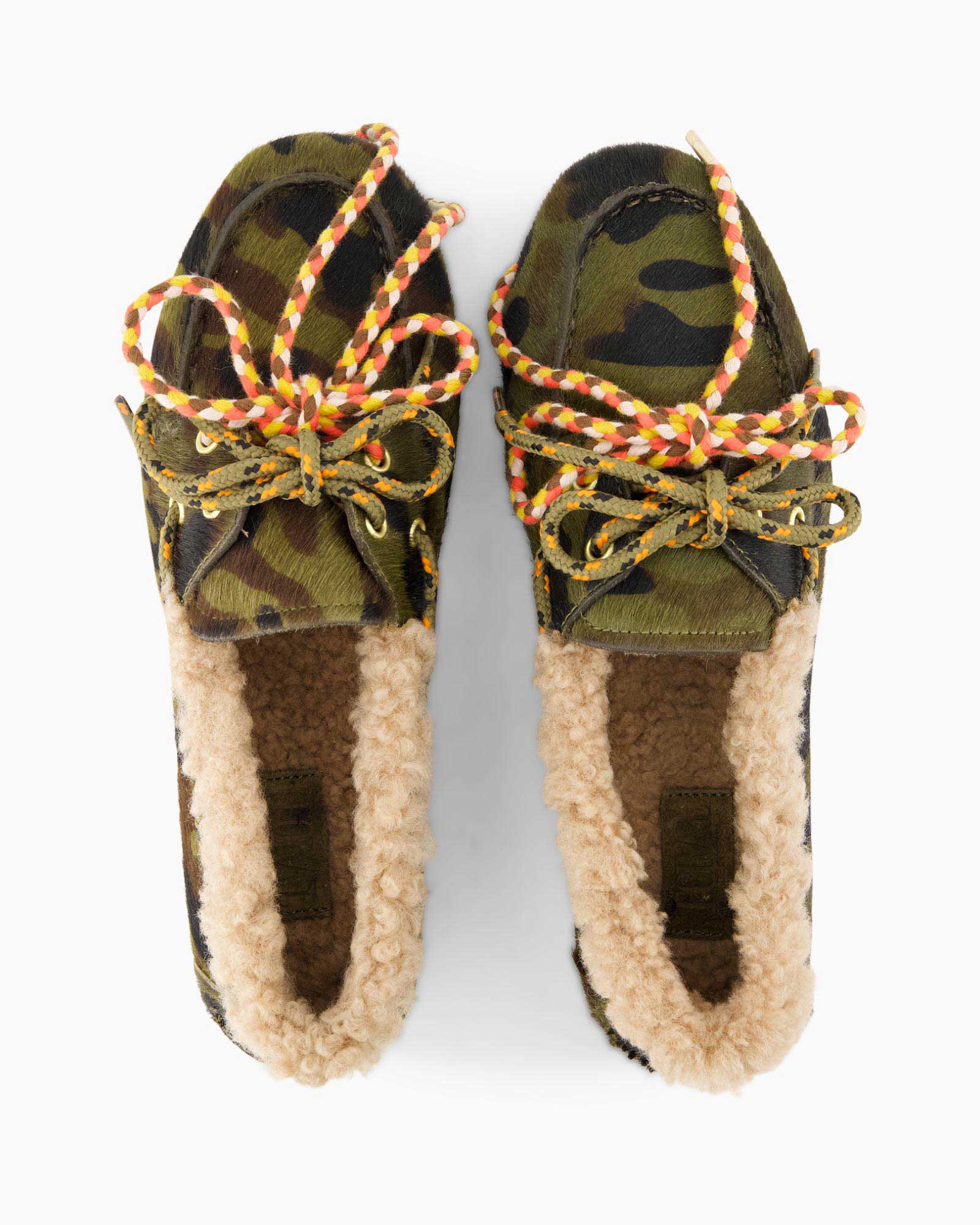 pantoffels, camouflage, lamswol, binnen, veters