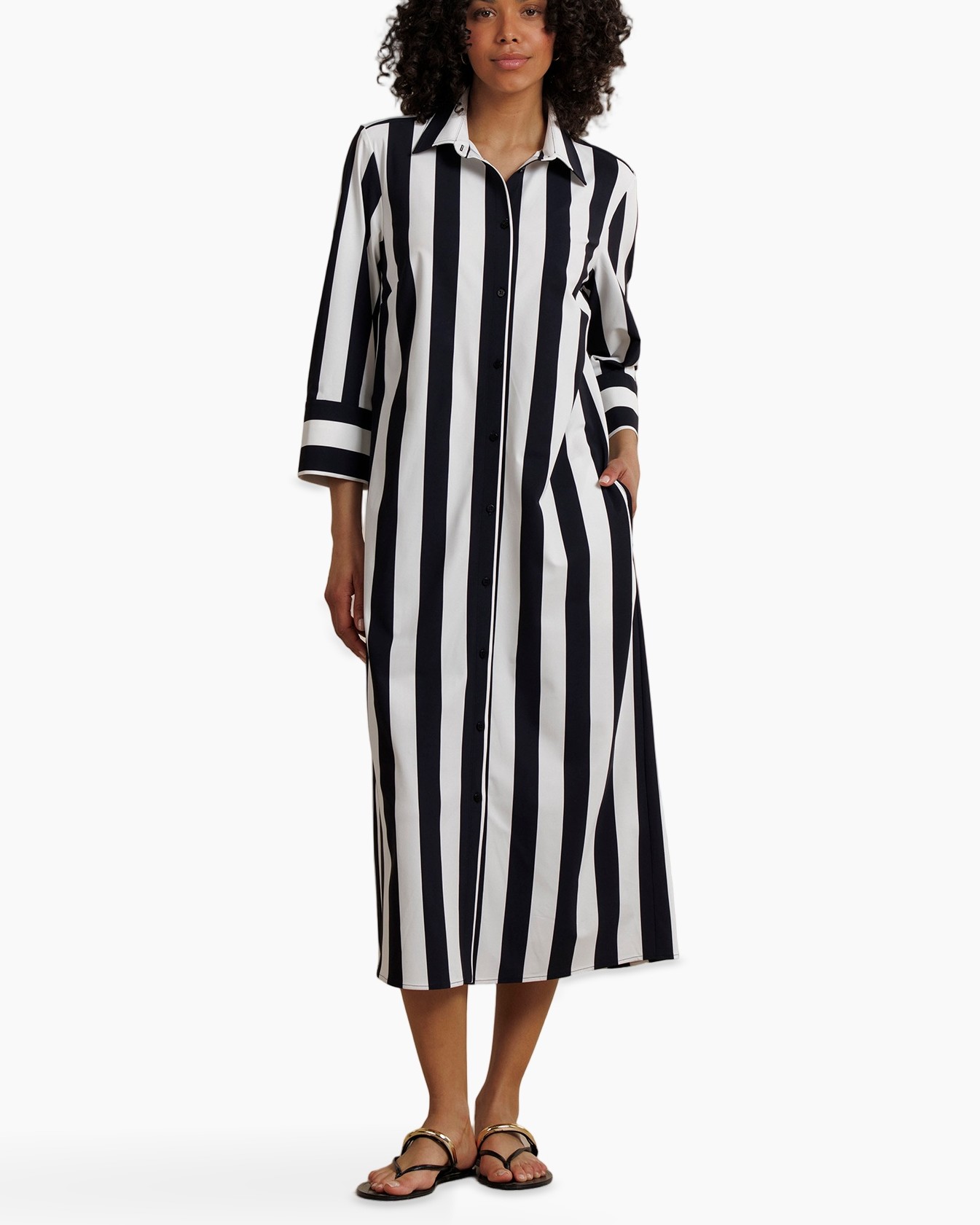 jurk met strepen, lange jurk, knopen voor, zwart wit, casual
