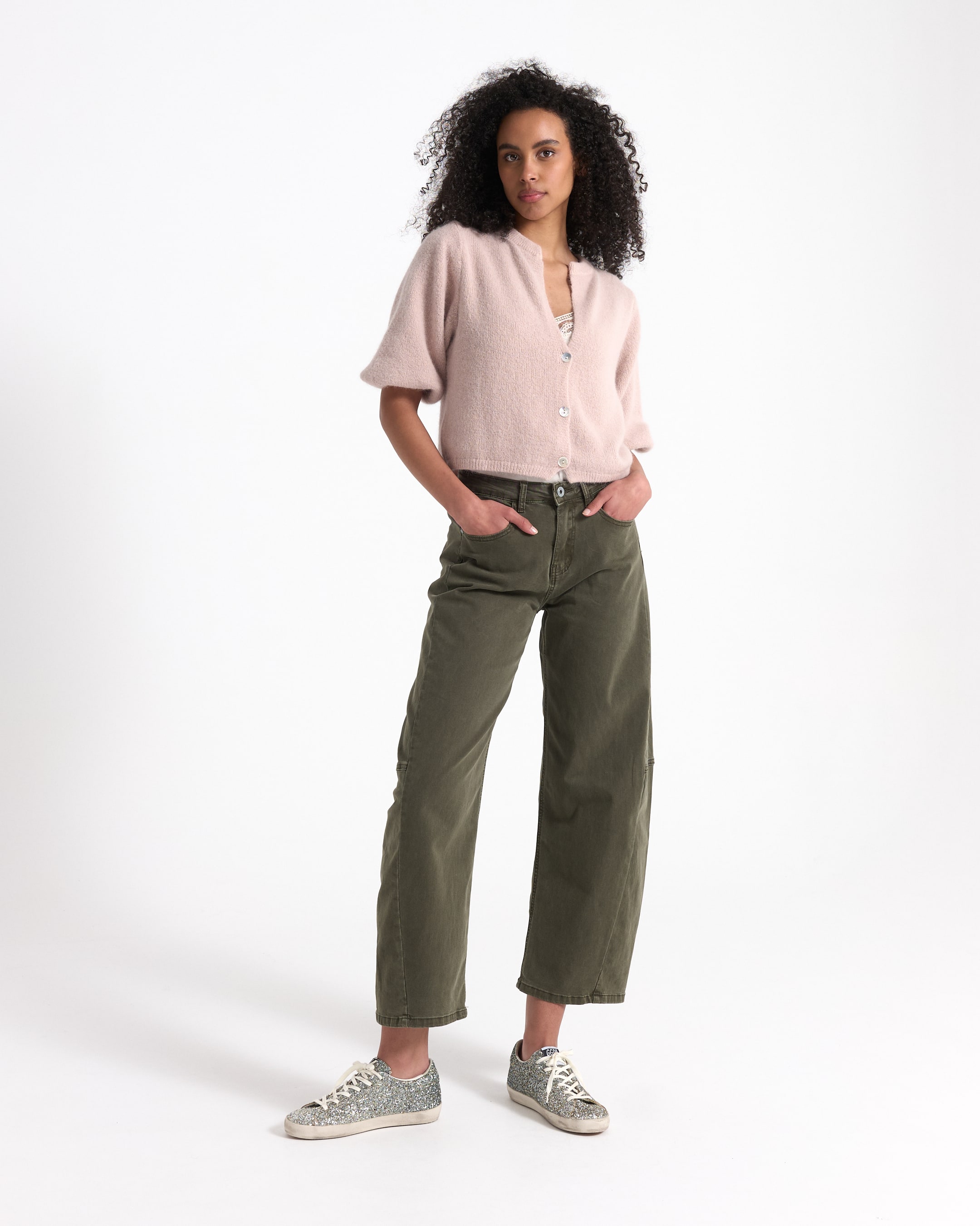 cardigan, pink, short-sleeve, knit, button-down