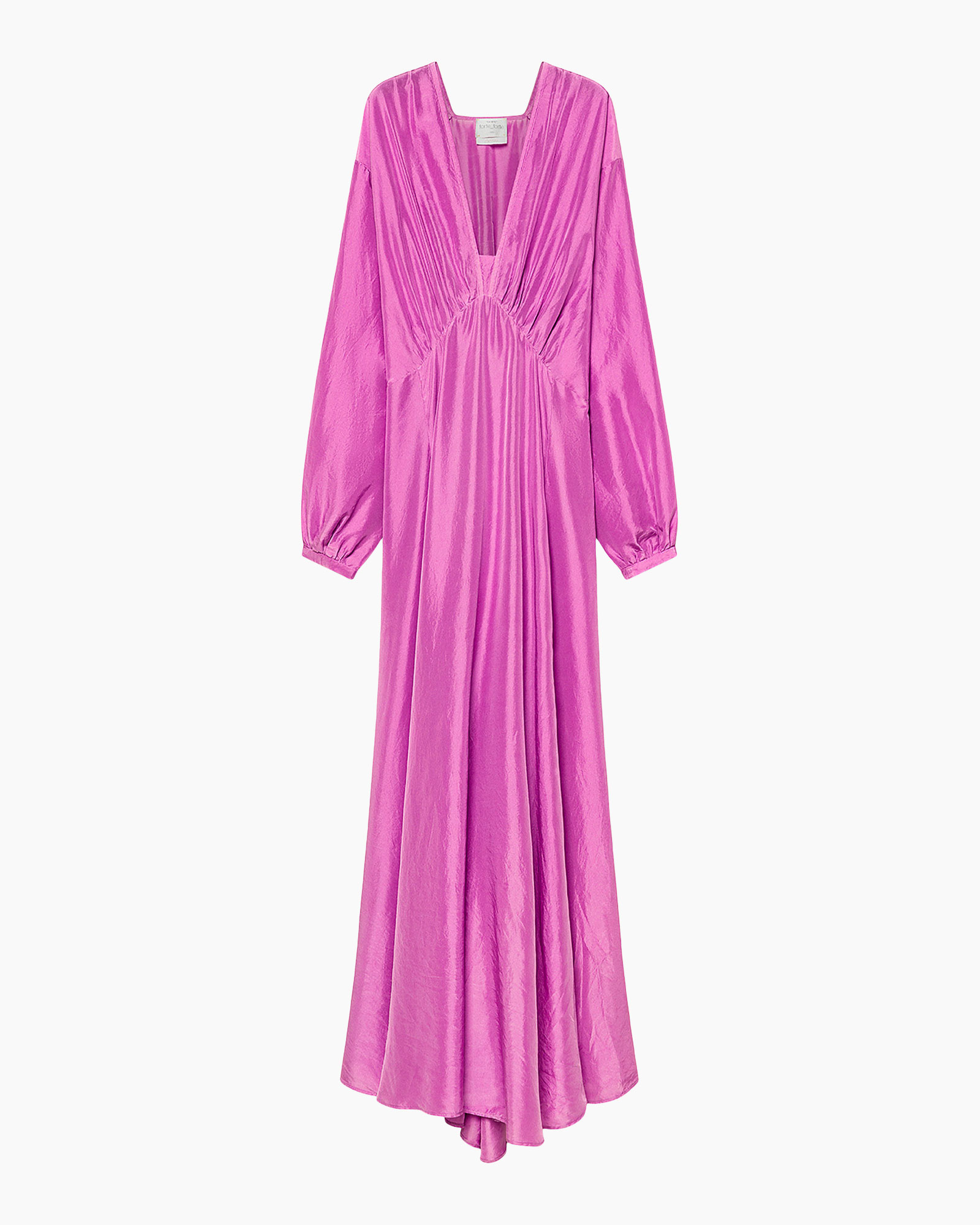 avondjurk, lange jurk, roze velvet, gerimpelde taille, lange mouwen