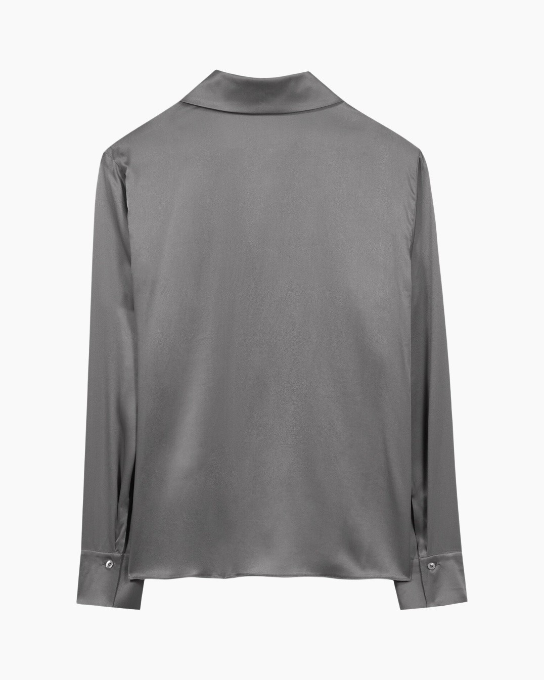 zijde, blouse, lange mouw, grijs, kraag