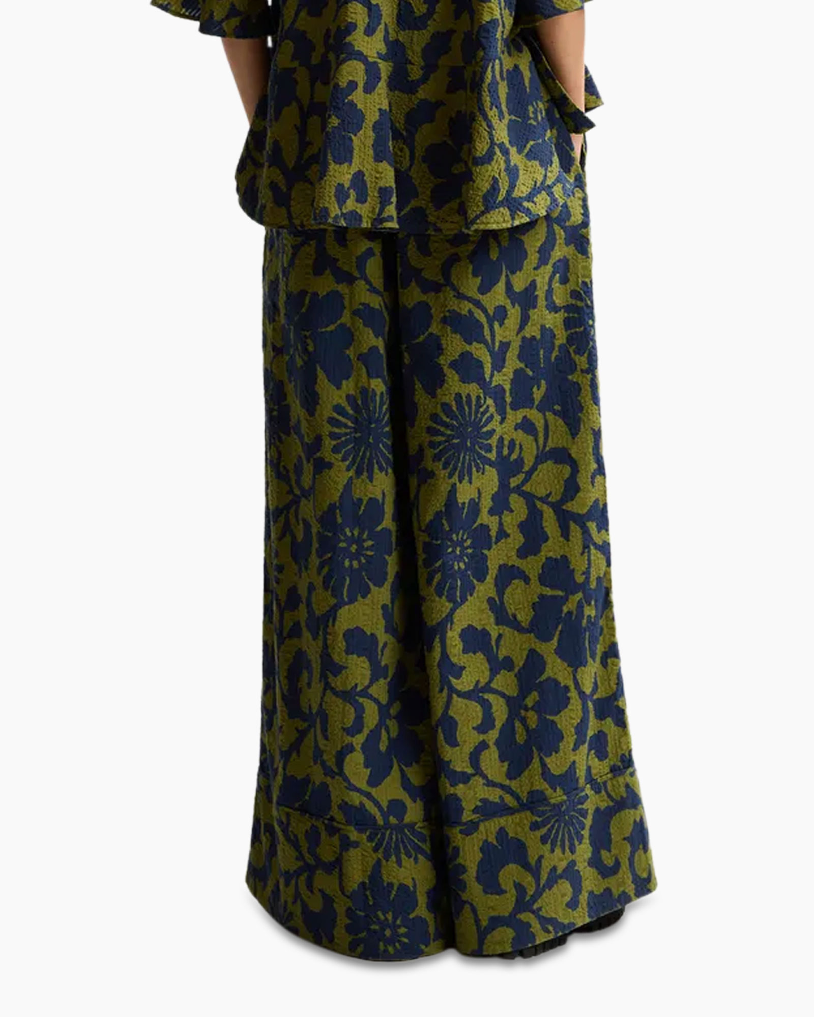broeken, pantalon, wijdere-pijp, bloempatroon, groen-blauw