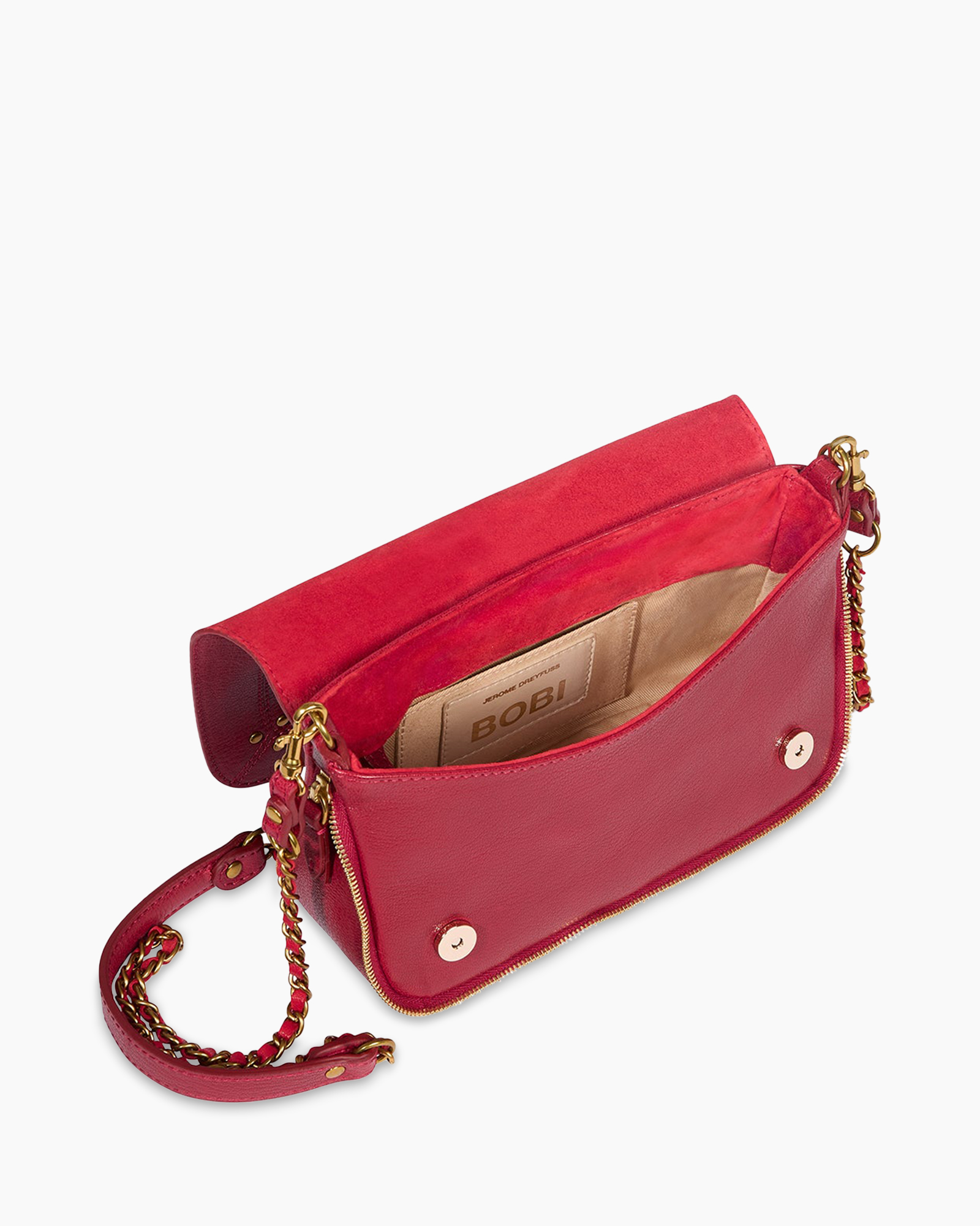 schoudertas, rood, tas, kettingband, rits