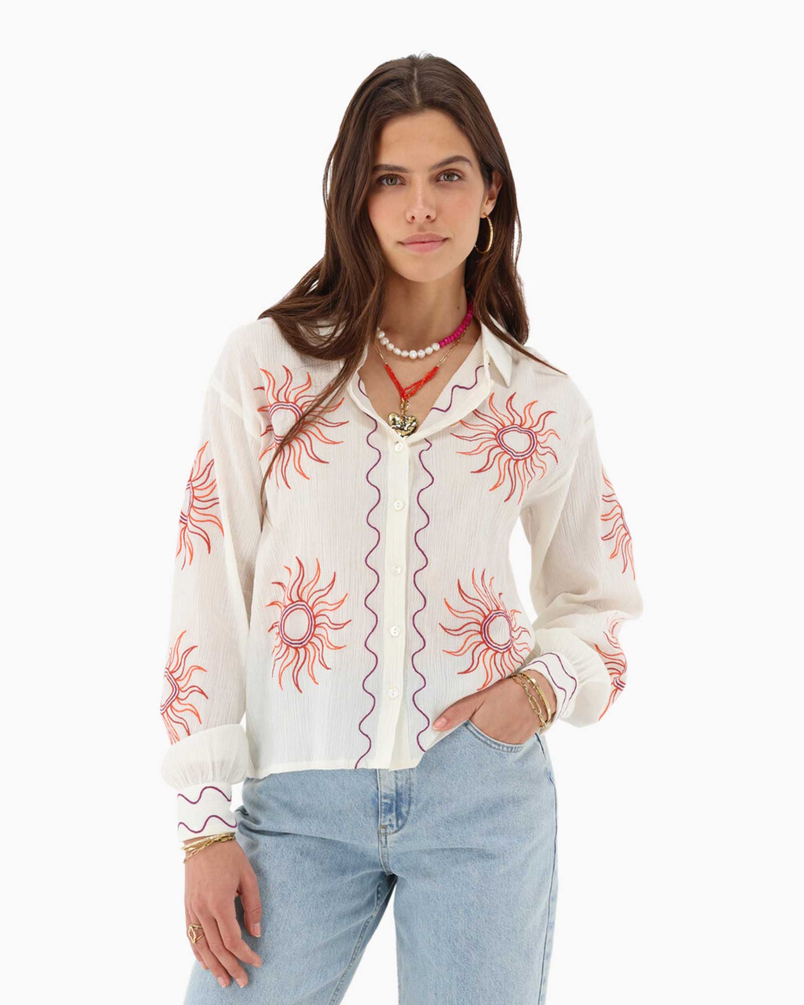 Blouse Embroidered Sun Blouse Wit