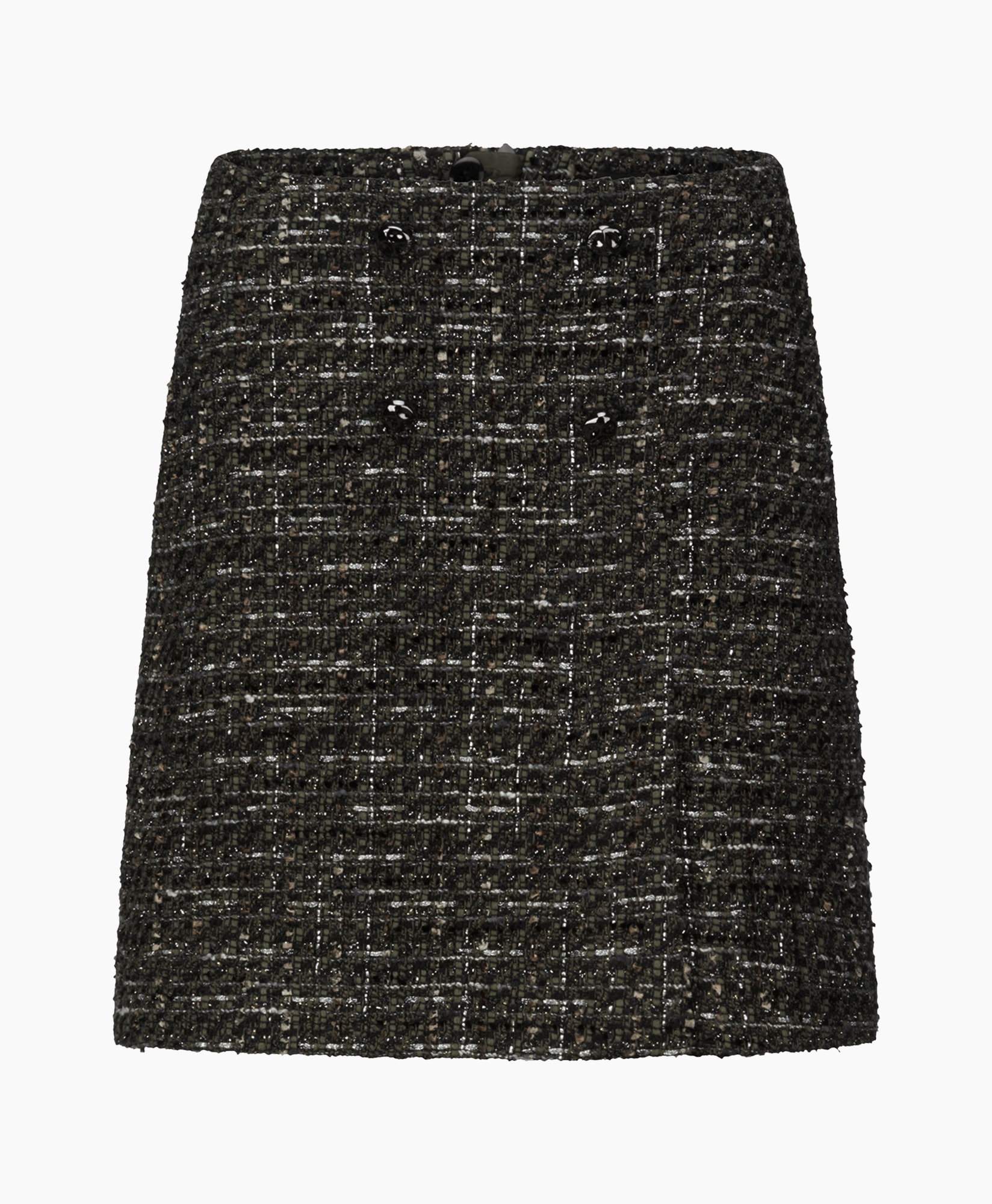 rok, tweed, knopjes, zwart, textured