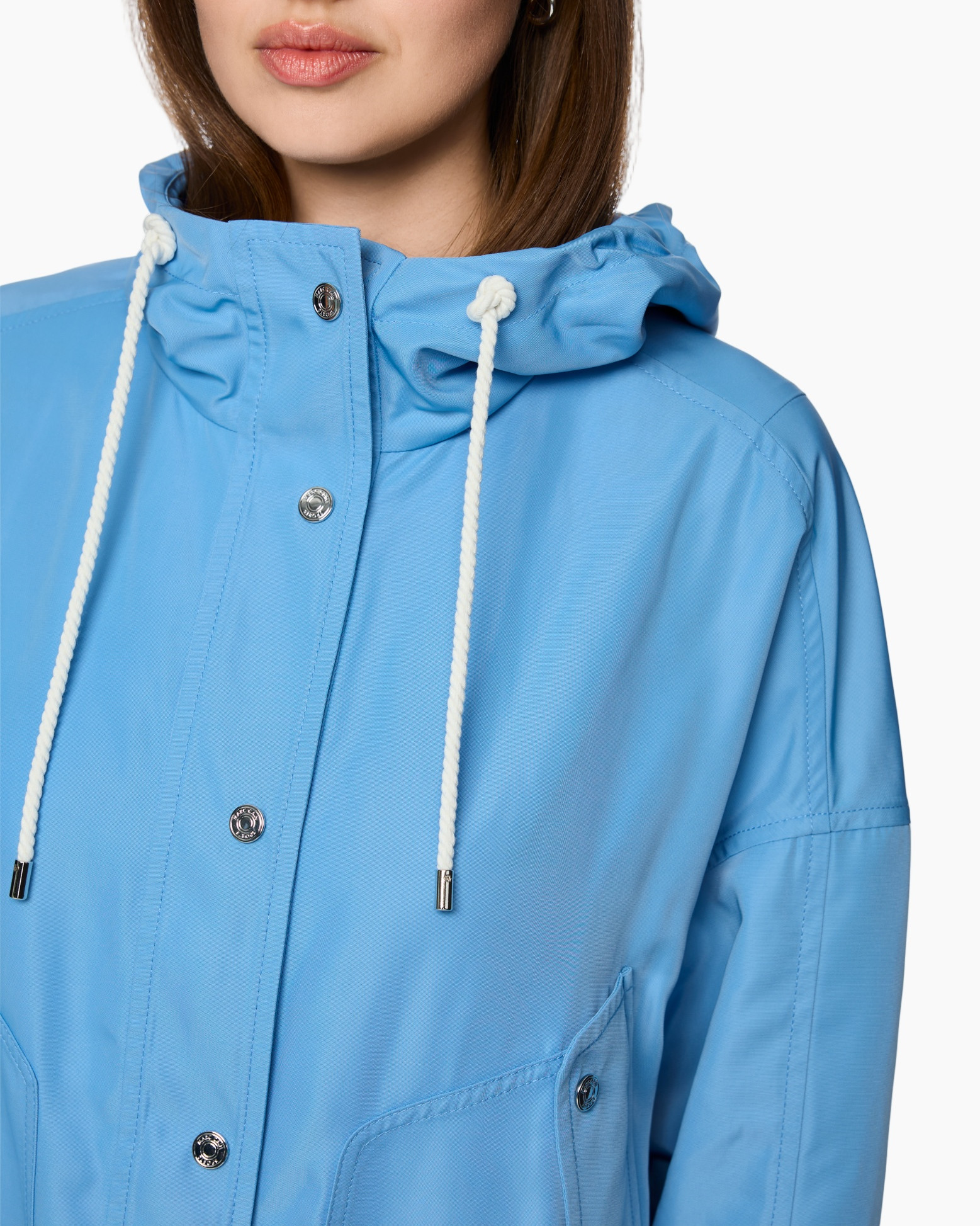 gerichte, hooded, lichtblauw, knopsluiting, jas