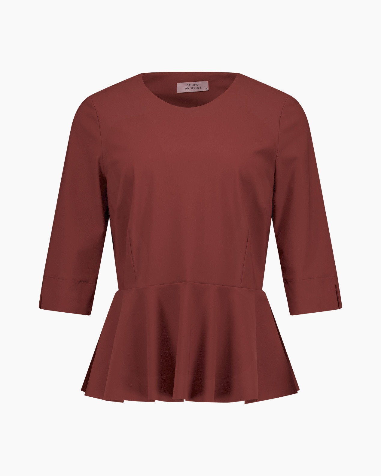 top, blouse, peplum, three-quarter sleeves, solid color