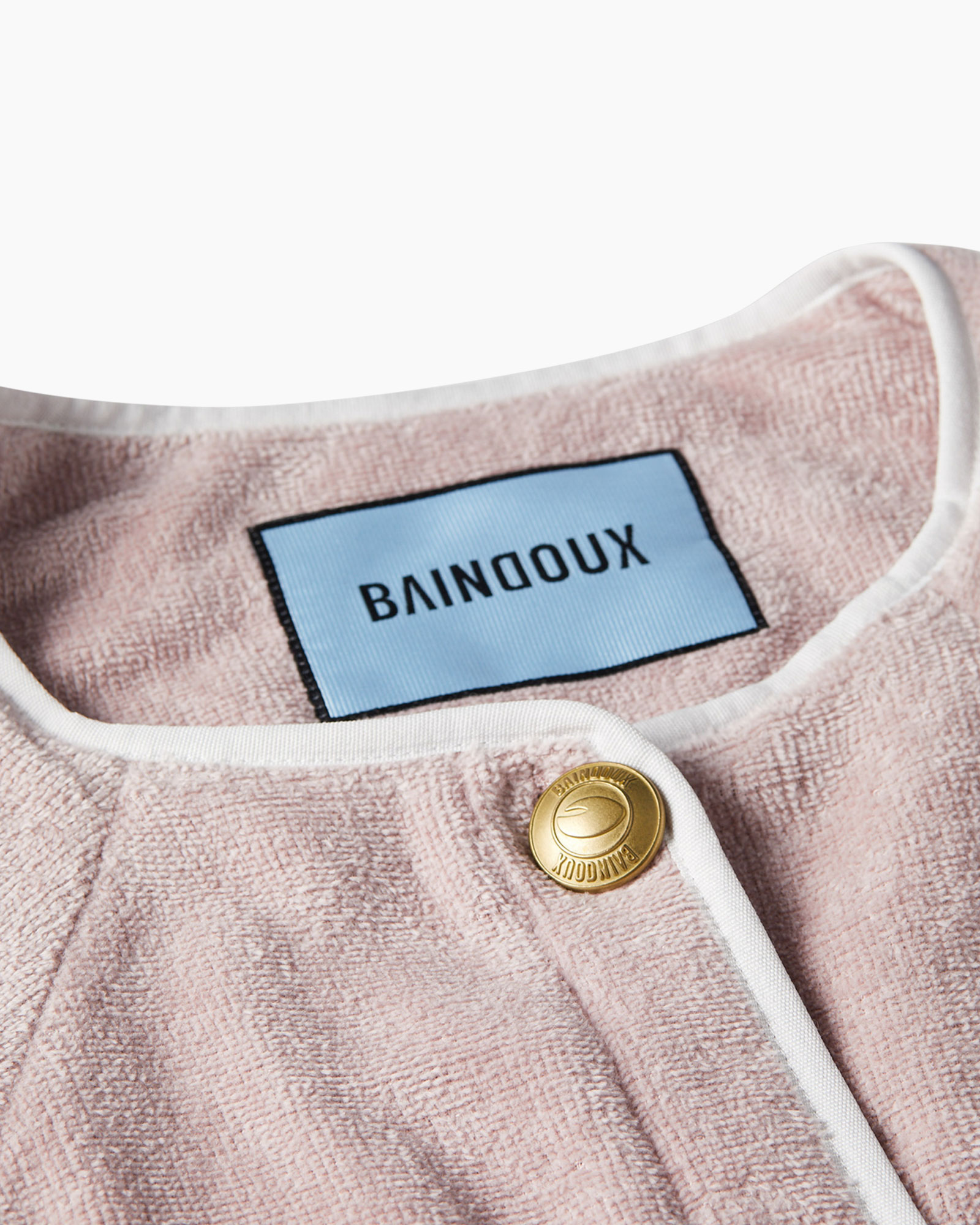 blazer, roze, velours, gouden knop, kraag