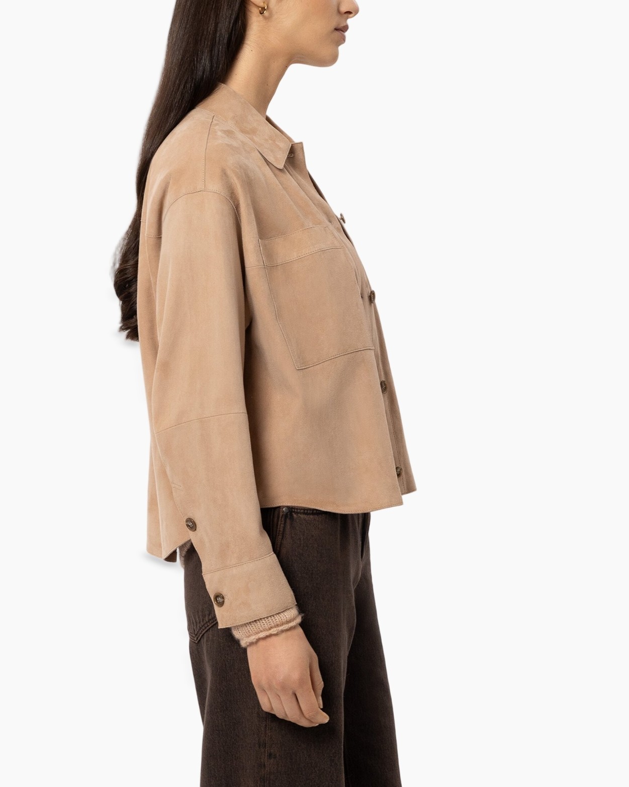 jas beige, knopsluiting voor, kraagjasje, lange mouwen, zakdetail
