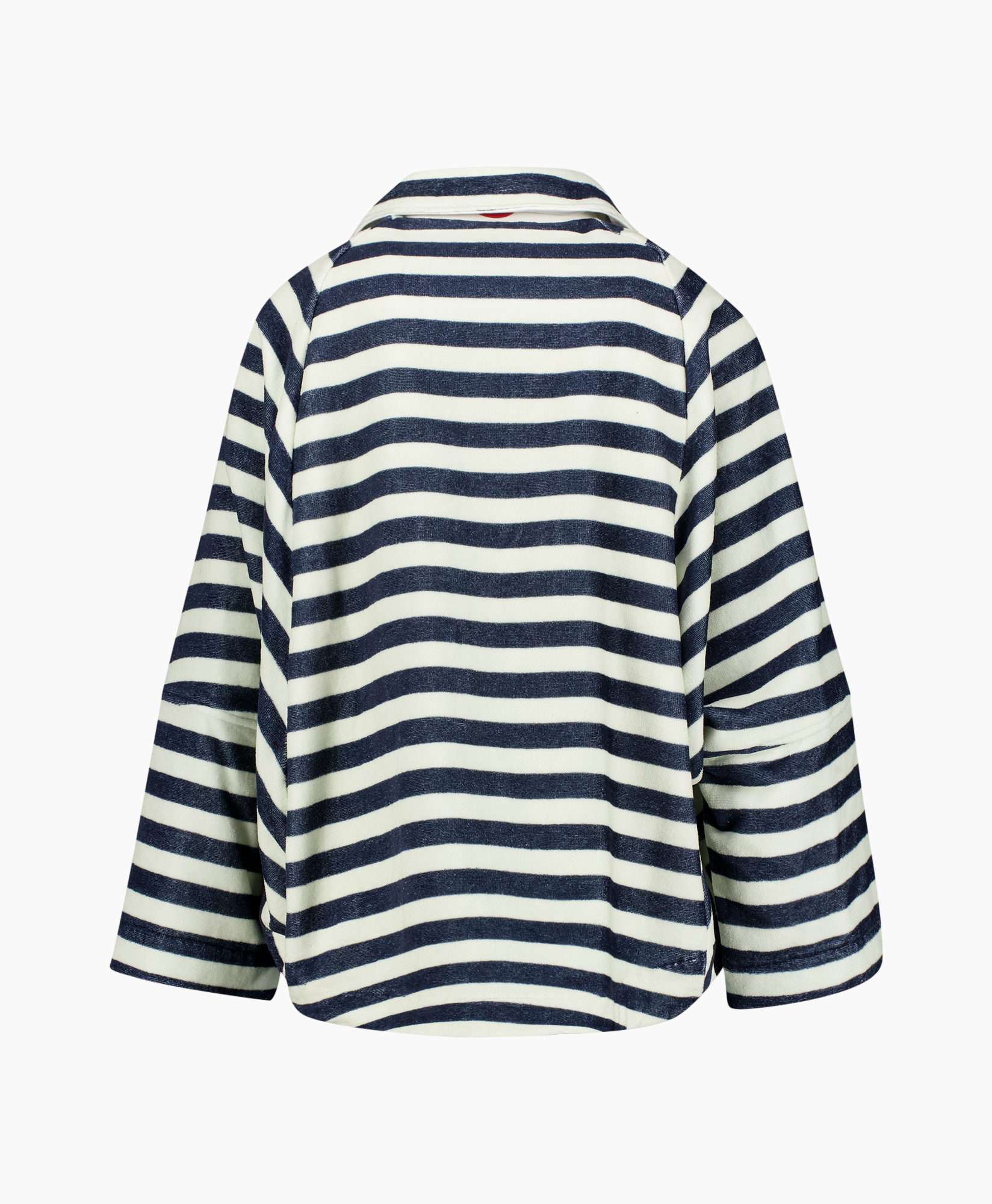jasjak gestreept, marineblauw-wit, knopen voor, voorvouwzakken, jassen met kraag