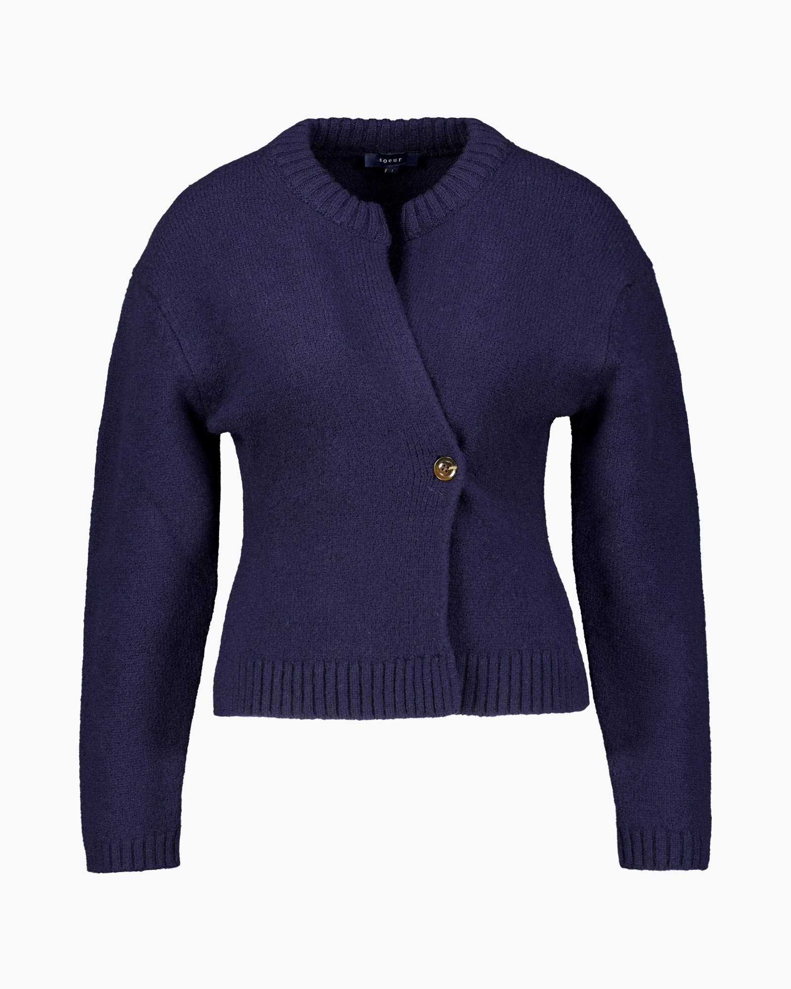 cardigan, breiptrui, enkelrij, mouwlang, marineblauw