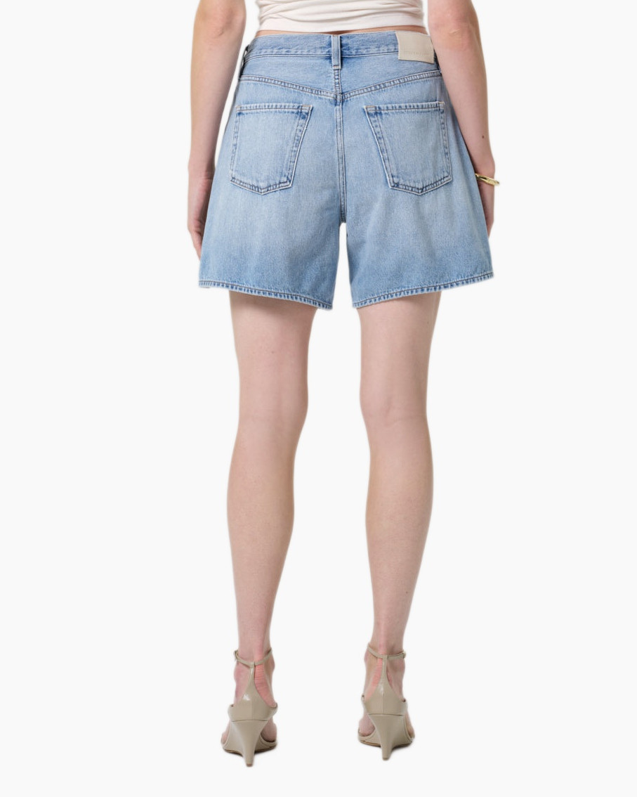 denim shorts, drawstring, light blue, mid-thigh, twill/denim