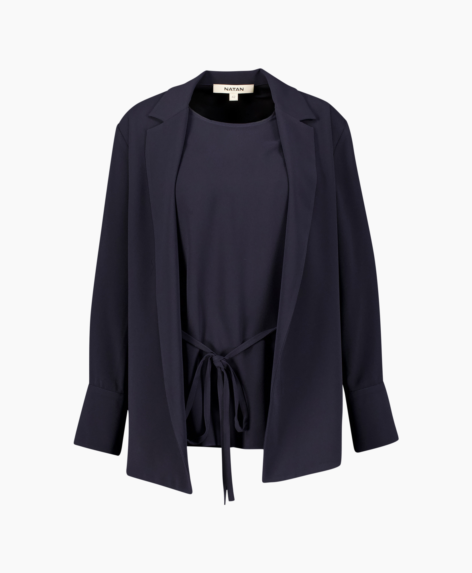 blazer, vest, open-front, tie-waist, marineblauw