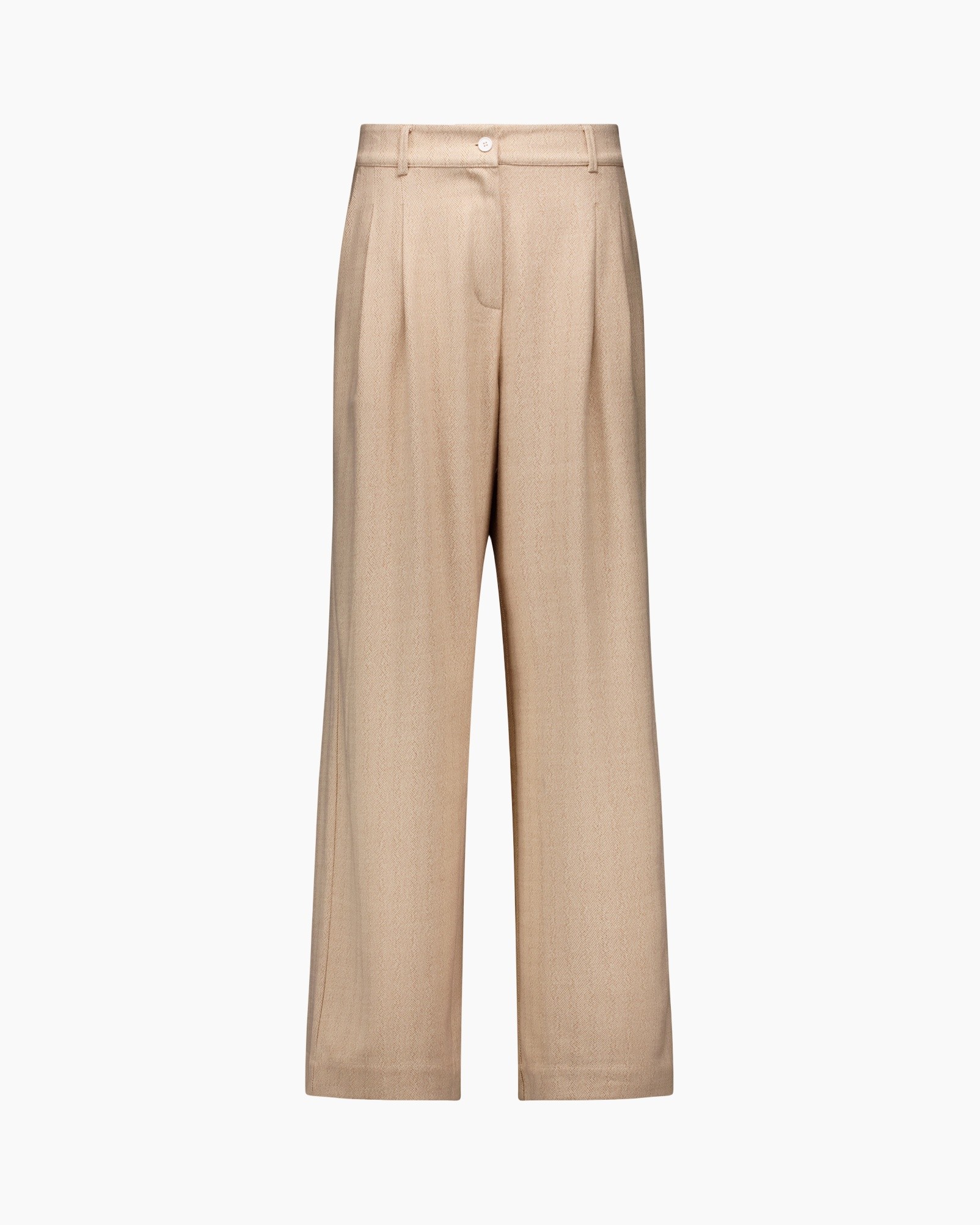 broek met wijde pijpen, beige, broeken, plooiens, riempje met gesp